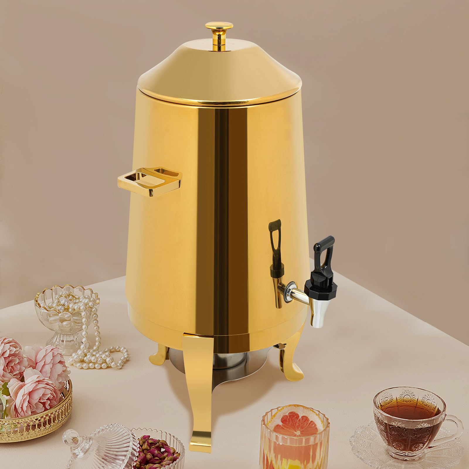 3.43 Gallon Stainless Steel Gold Hot Beverage Dispenser - Coffee Tea Milk Water Juice Warmer for Parties, Events, Buffets & Catering | Commercial & Home Use | Keeps Drinks Hot for Hours