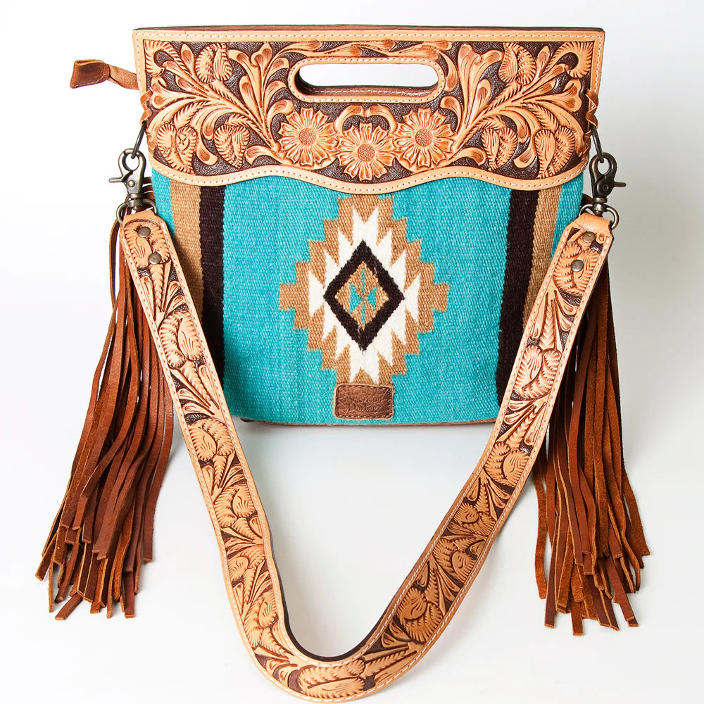Handmade Turquoise Aztec Floral Tooled Leather Purse - Boho Chic Crossbody Bag for Women | Perfect for Festivals, Parties & Everyday Use