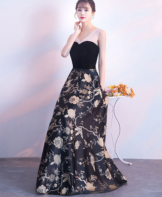Elegant Black Floral Long Prom Dress - Formal Evening Gown for Homecoming, Ball & Special Occasions