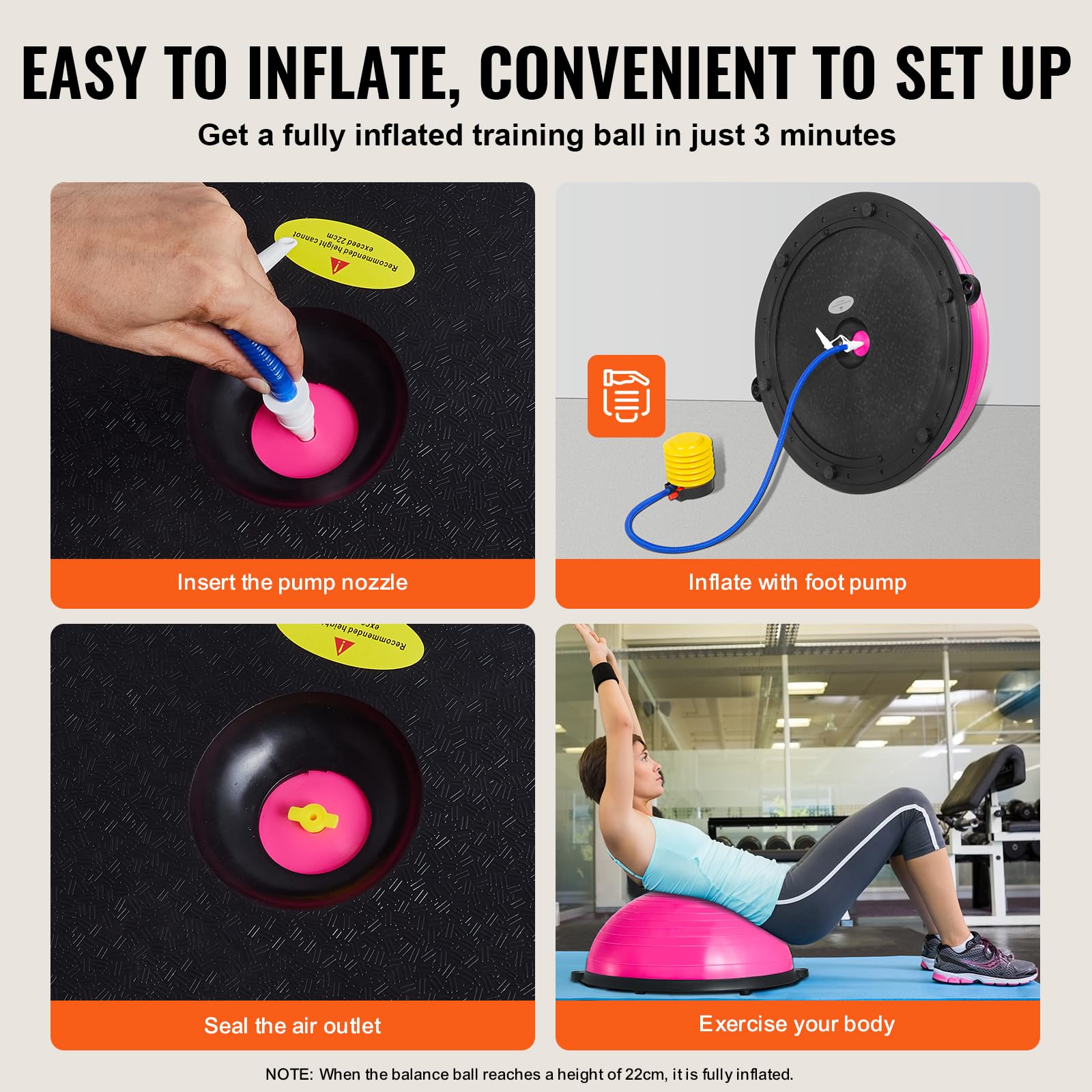VEVOR Half Exercise Ball Trainer - 660 lbs Capacity Stability Ball for Yoga, Balance & Strength Training | Includes Resistance Bands & Pump | Perfect for Home Gym, Full Body Workouts & Core Exercises | Great for Pilates, Physical Therapy & Fitness Enthusiasts