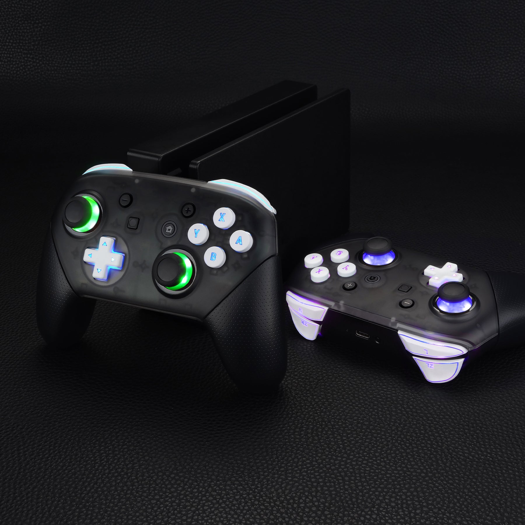 eXtremeRate Multi-Color LED Illuminated Button Kit for Nintendo Switch Pro Controller - White | Enhance Gaming Experience with Customizable RGB Lighting