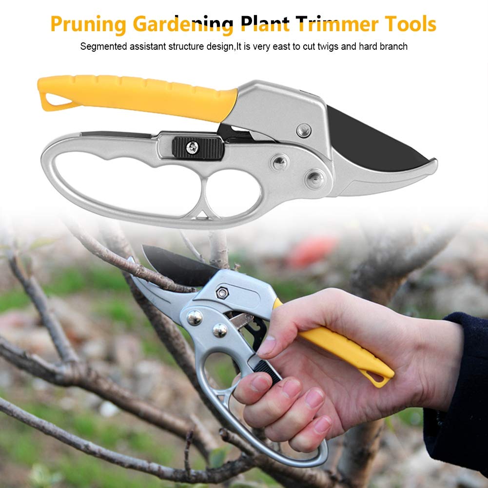 Ratchet Garden Pruning Shears - Heavy Duty Anvil Tree Trimmers & Gardening Scissors with Reinforced Handle for Weak Hands & Arthritis - Perfect for Trimming Branches, Shrubs, Roses & Outdoor Plants