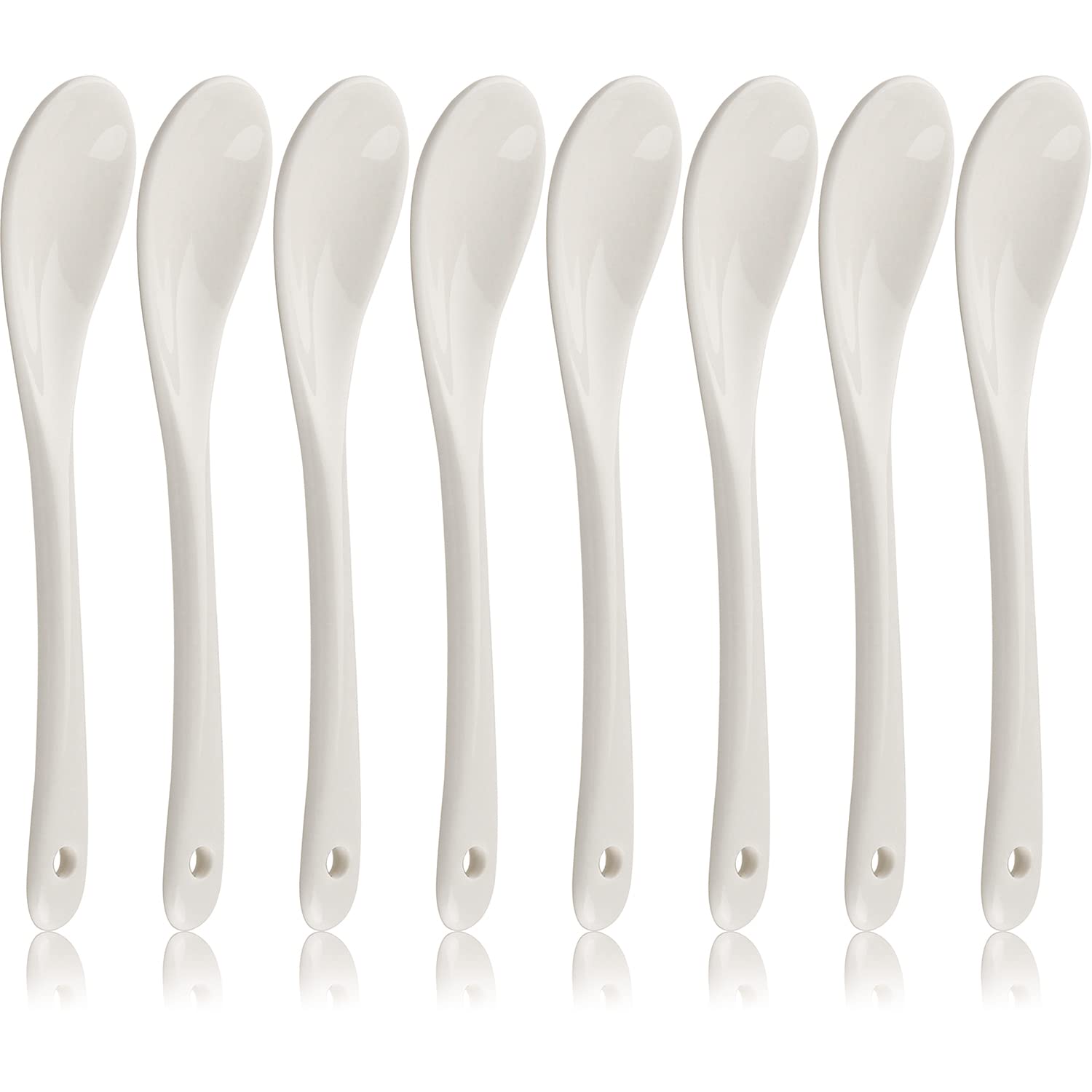 Porcelain Egg Spoons - Set of 8 Ceramic Teaspoons for Tea, Coffee, Desserts, Salt & Sugar - Elegant Mini Utensils for Breakfast, Afternoon Tea & Dining Decor