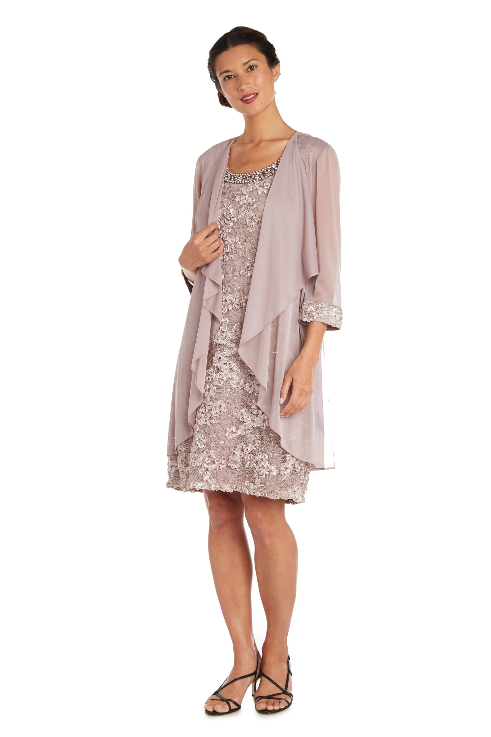 R&M Richards Women's 2 Piece Soutache Lace Knee-Length Dress with Jacket Set - Elegant Formal Outfit for Weddings, Parties & Special Occasions