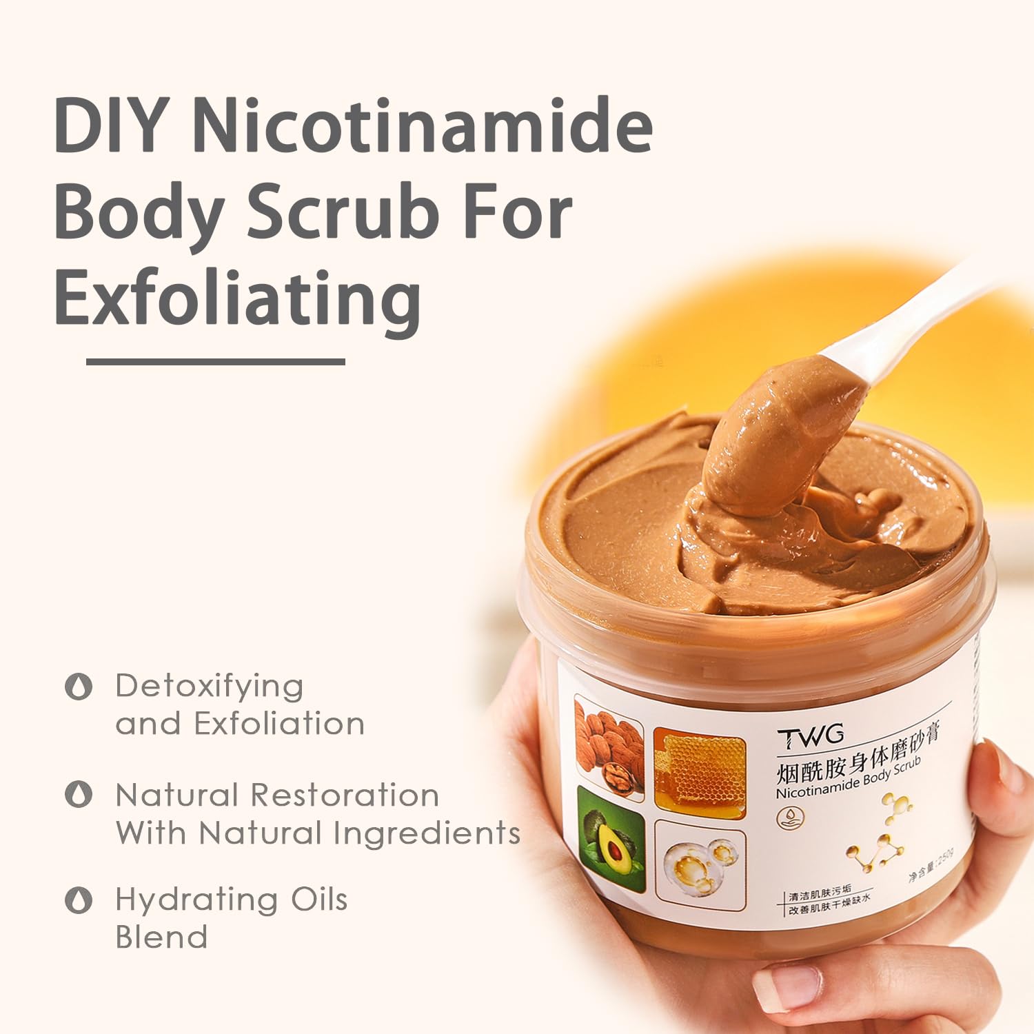 Niacinamide Body Scrub for Dark Spots & Acne Scars - Brightening Exfoliator for Large Pores & Uneven Skin Tone | Deep Hydration & Skin Renewal | 8.8oz Gentle Body Polish for Smooth, Glowing Skin | Perfect for Post-Workout & Pre-Tanning Skincare Routine