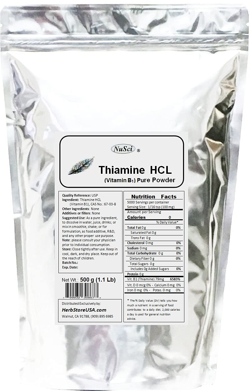 Pure Thiamine HCL Vitamin B1 Powder (500g / 1.1lb) for Energy Boost & Metabolism Support - Perfect for Smoothies, Baking & Dietary Supplements