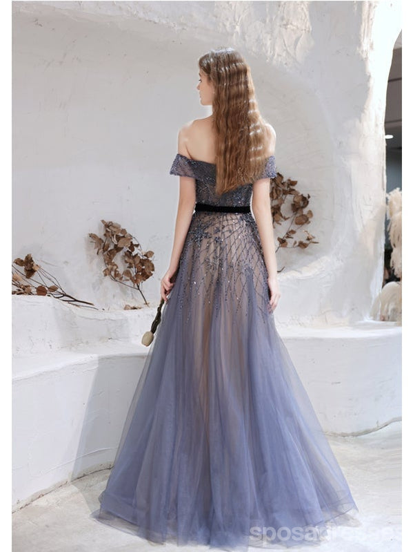 Elegant Blue A-Line Off Shoulder Long Prom Dress for Women | Formal Evening Gown for Homecoming, Ball & Party | 12756 | Perfect for Prom Night, Wedding Guest & Special Occasions