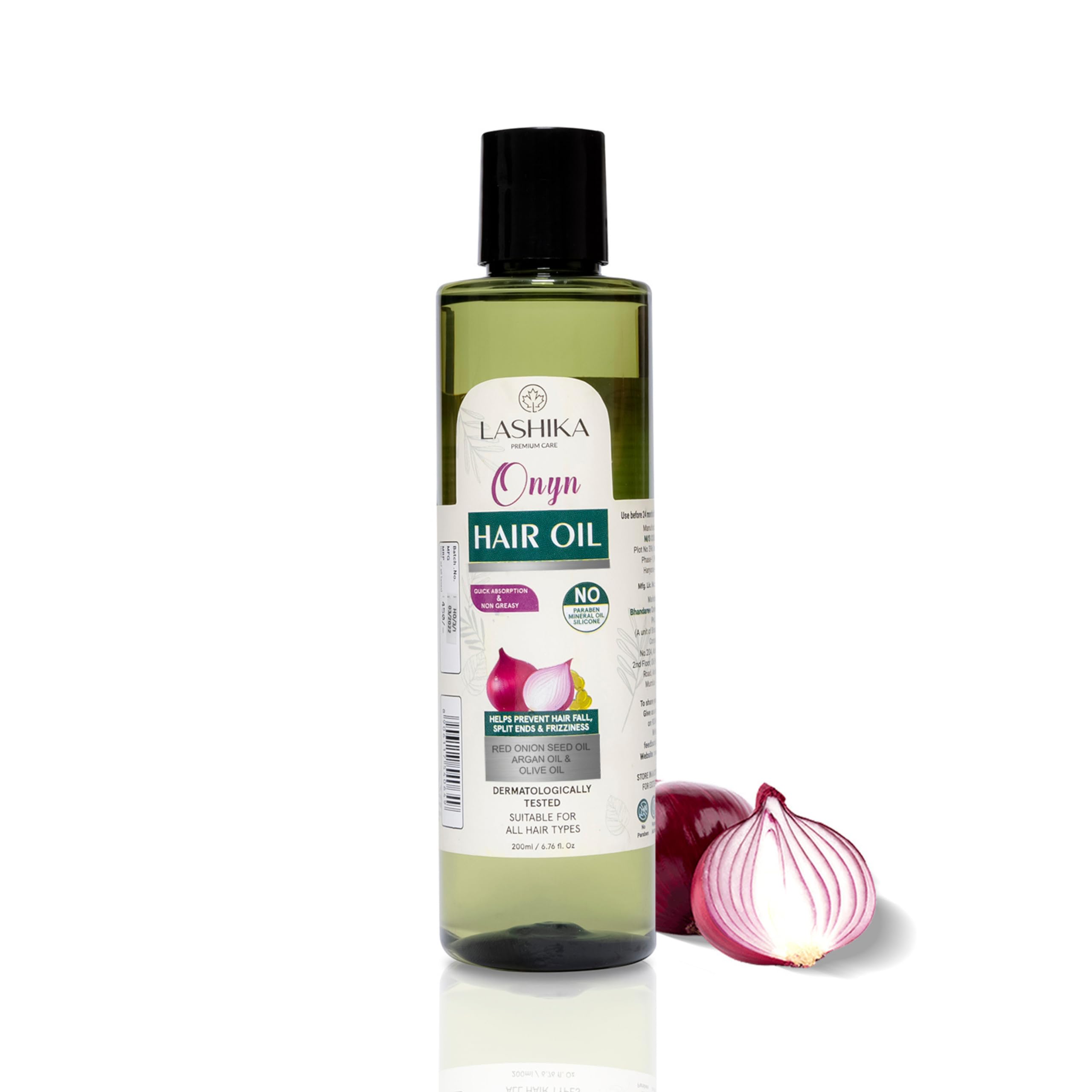 LASHIKA Onion Hair Oil for Hair Growth & Fall Control - 200ml | Enriched with Onion Seed Oil, Black Seed, Coconut & Olive Oil | Strengthens & Revives Dull Hair | For Men & Women | Perfect for Daily Hair Care & Scalp Massage
