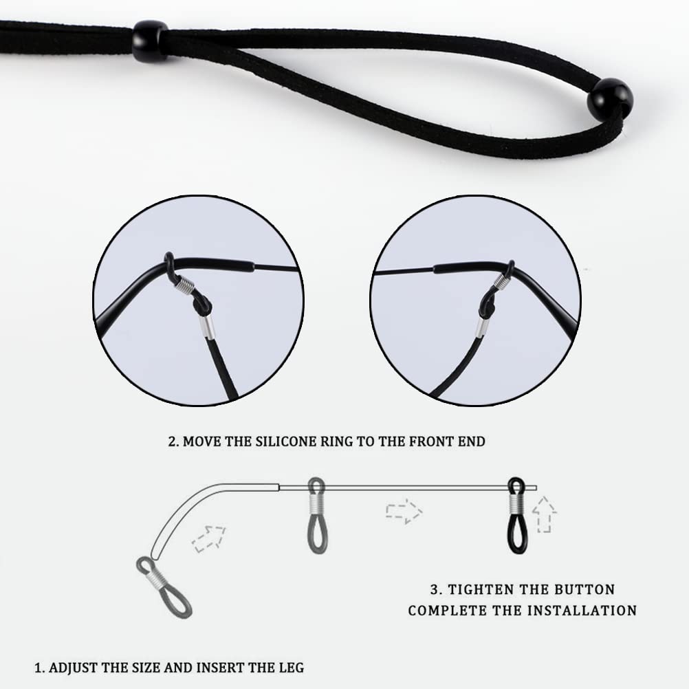 FUYOAL 6PCS Leather Glasses Chain - Adjustable Non-Slip Eyewear Lanyard for Men & Women - Perfect for Reading & Outdoor Activities