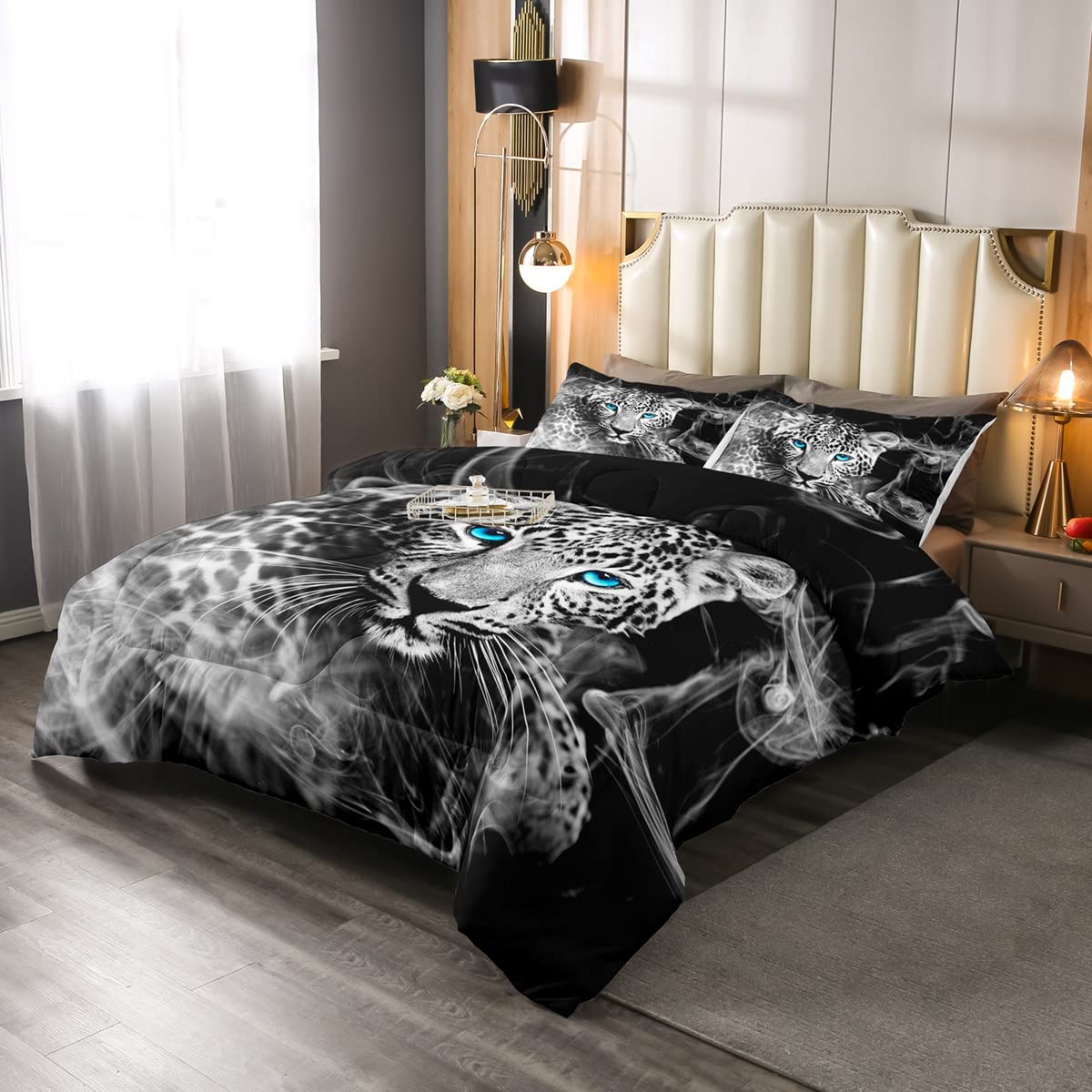 Manfei 3D Leopard Print Comforter Set Twin Size - Grey Cheetah Pattern Quilt Set with 1 Pillowcase, Wild Animal Theme Bedding for Kids Boys Teens Room Decor, African Wildlife Duvet Cover - Perfect for Jungle Safari Themed Bedrooms & Kids' Adventure Rooms