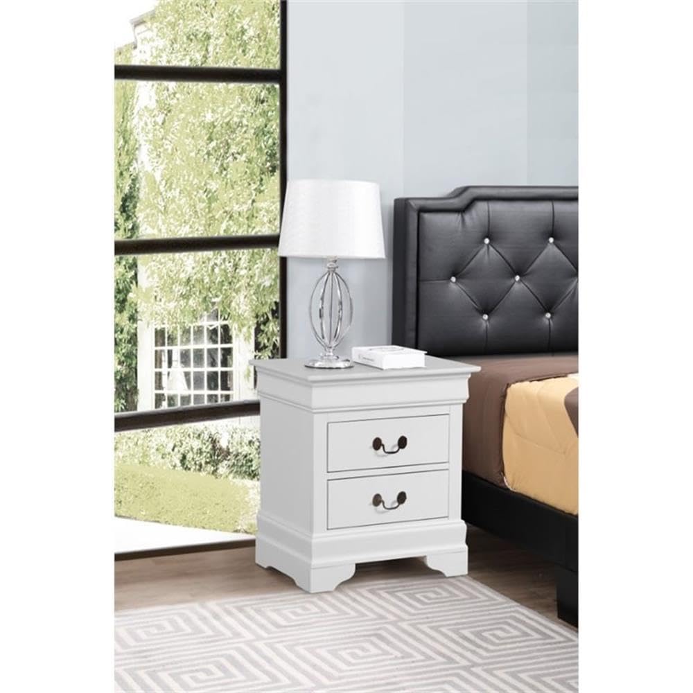 Glory Furniture Louis Phillipe White 2-Drawer Nightstand - Elegant Bedside Table for Bedroom Decor & Storage