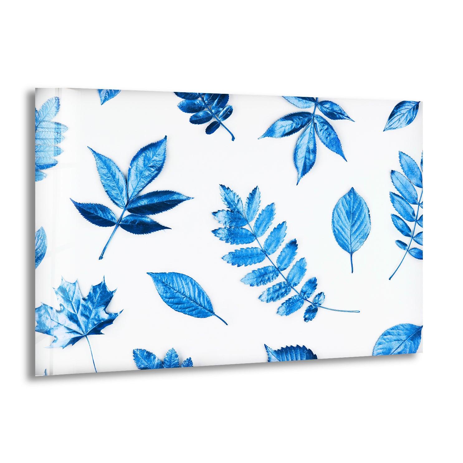 Blue Leaves Glass Wall Art - Handmade Stained Glass Decor for Home & Office - Perfect for Living Room, Bedroom, and Window Decorations