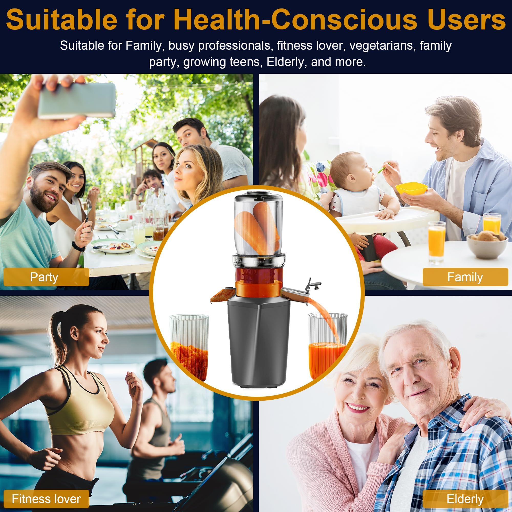 Fyenkfar ENTSAFTER Slow Juicer - Best for Fruits & Vegetables, High in Vitamins & Enzymes, Pure & Healthy Nutrition - Perfect for Daily Wellness & Family Gatherings (Silver Gray)