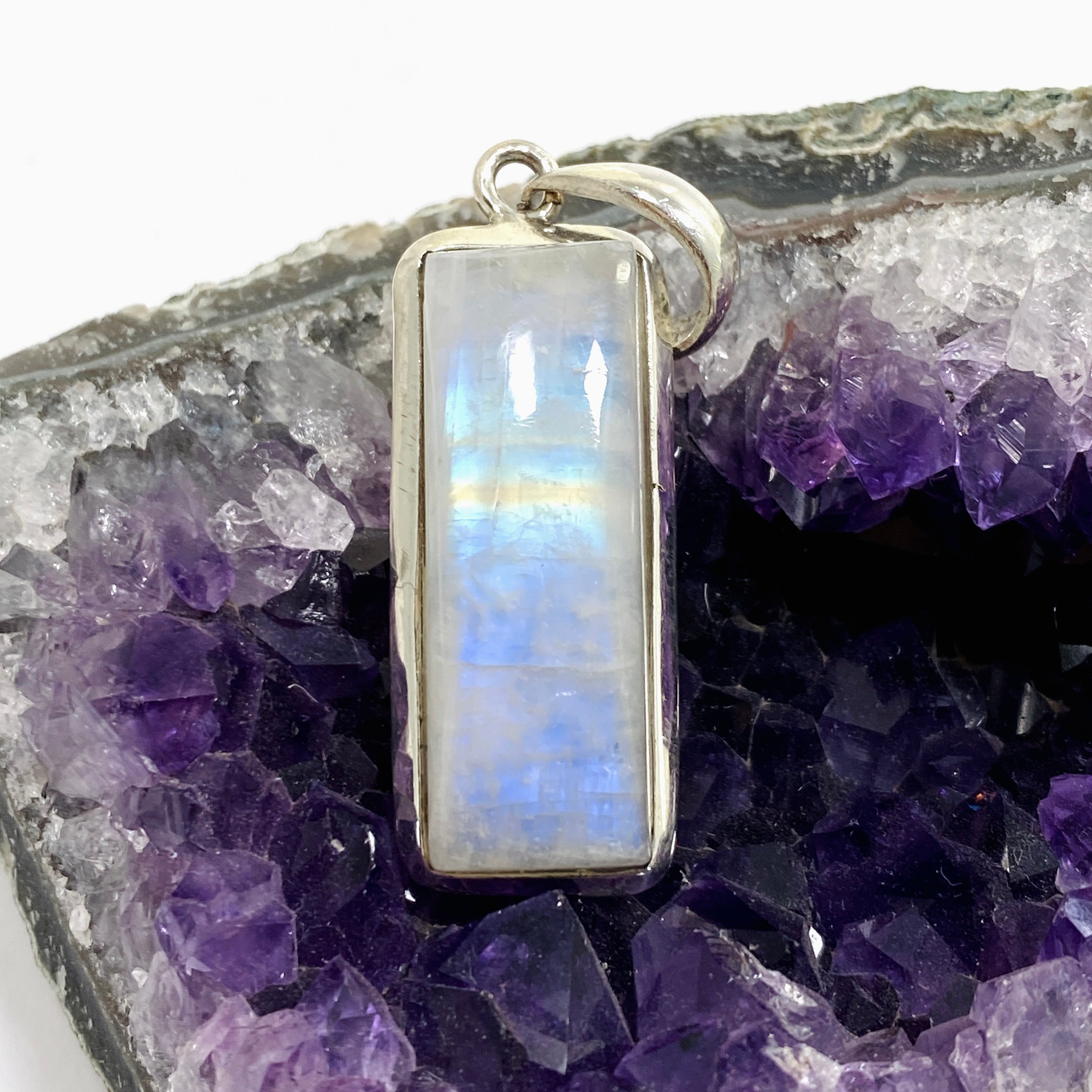 Natural Moonstone Rectangular Cabochon Pendant Necklace - 925 Sterling Silver Jewelry for Women - Perfect for Meditation, Yoga & Spiritual Healing