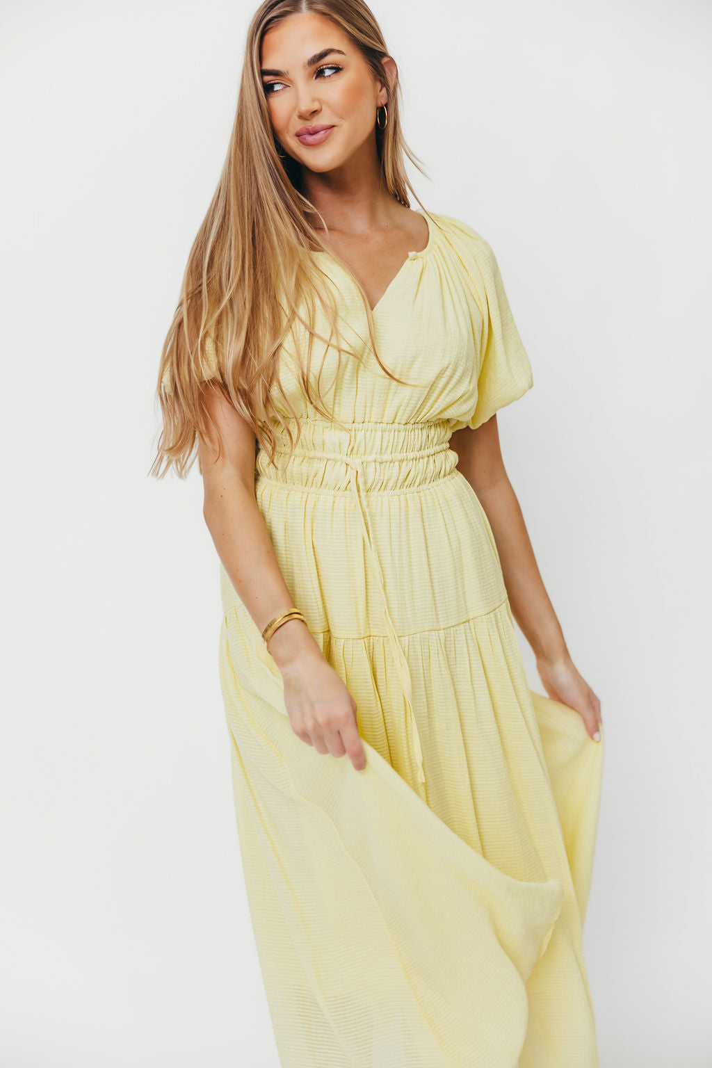 Elegant Light Yellow Tiered Maxi Dress by Pamela - Perfect for Summer Weddings, Beach Vacations & Special Occasions