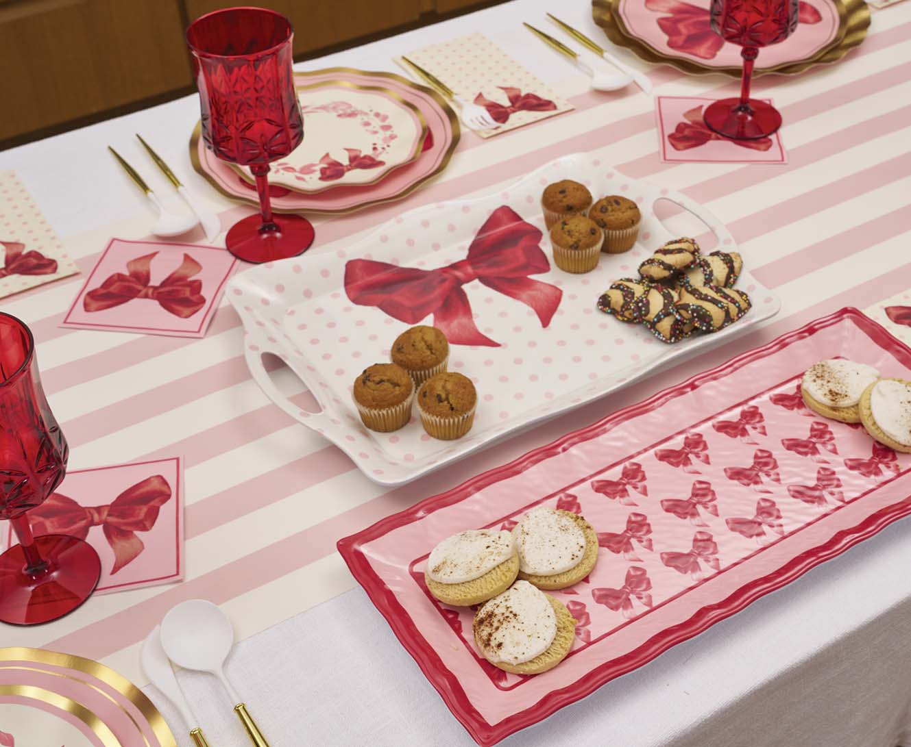 Elegant Pink Bows Melamine Serving Tray - Lightweight & Durable Party Platter for Brunch, Tea Time, and Home Decor