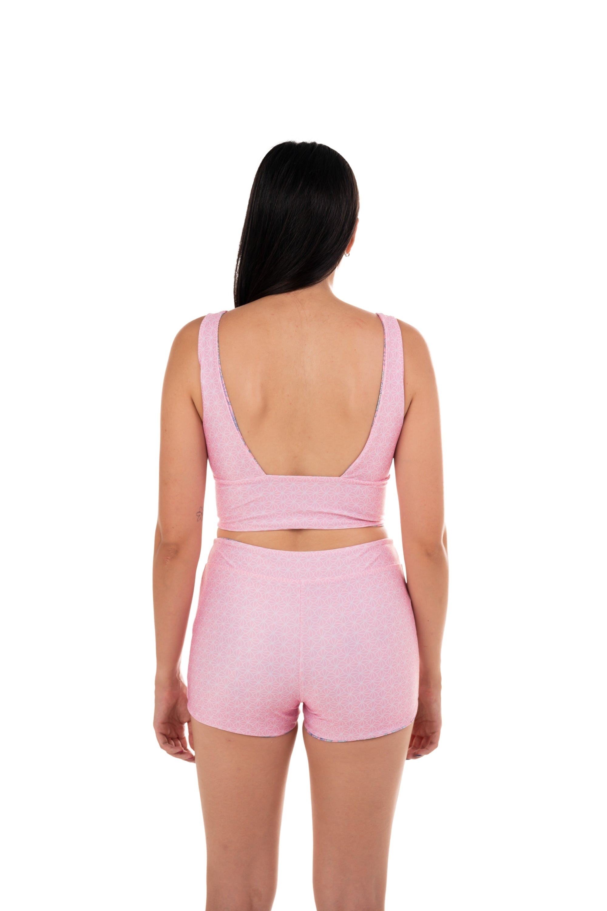 BC High Waist Swim and Sports Shorts - Reversible Design with Palm Fan/Parasol Print - Perfect for Beach, Pool, Yoga & Gym Workouts