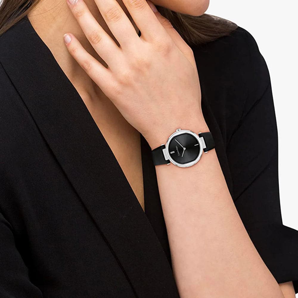 Calvin Klein Sensation Black Dial Leather Strap Women's Watch 25200255 - Elegant Fashion Accessory for Everyday Wear & Special Occasions