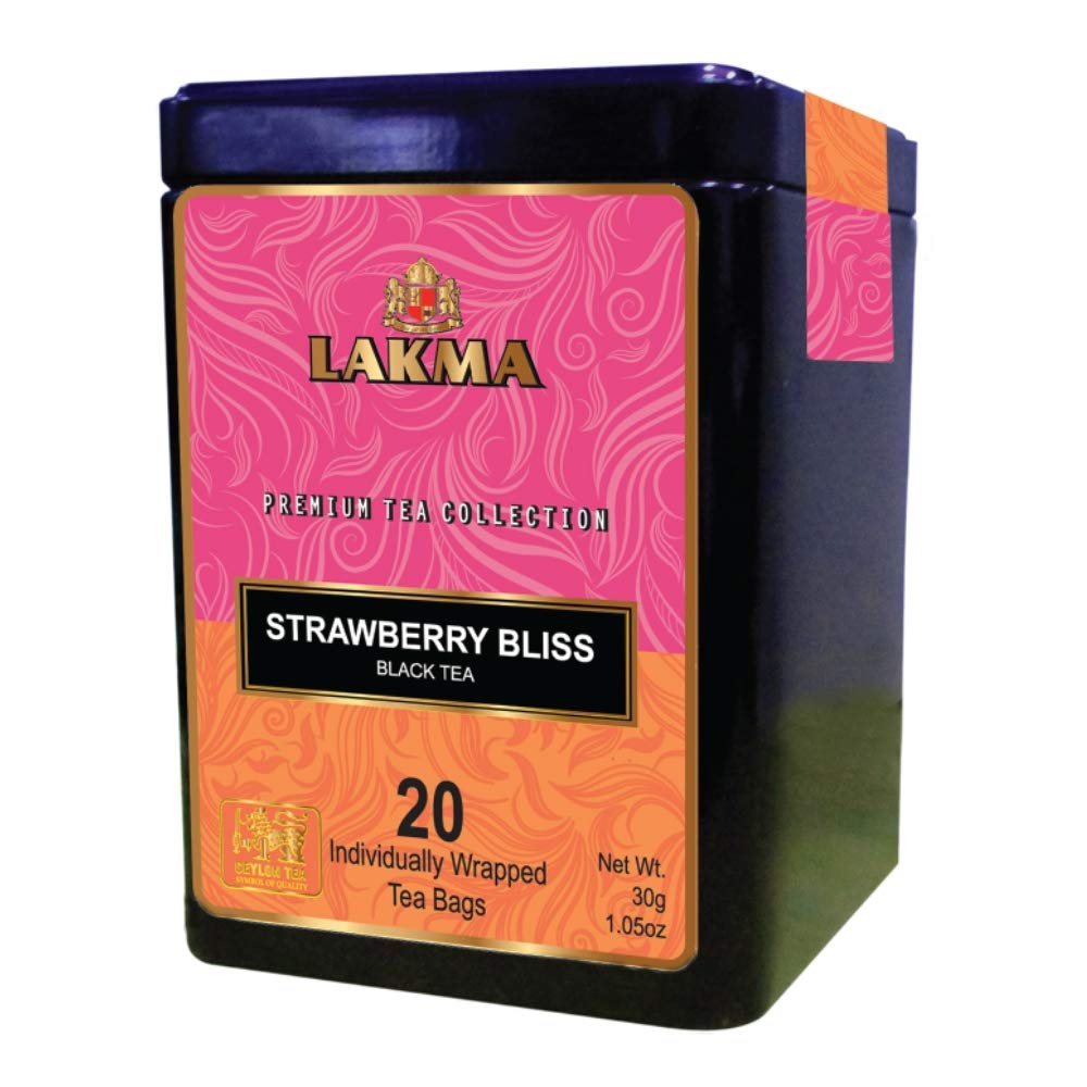 Premium Lakma Black Tea with Strawberry & Cream Flavor - 20 Tea Bags per Pack (16 Packs, 320 Tea Bags Total) - Gourmet Loose Leaf Tea in Elegant Metal Gift Tin - Perfect for Gifting, Afternoon Tea & Relaxation