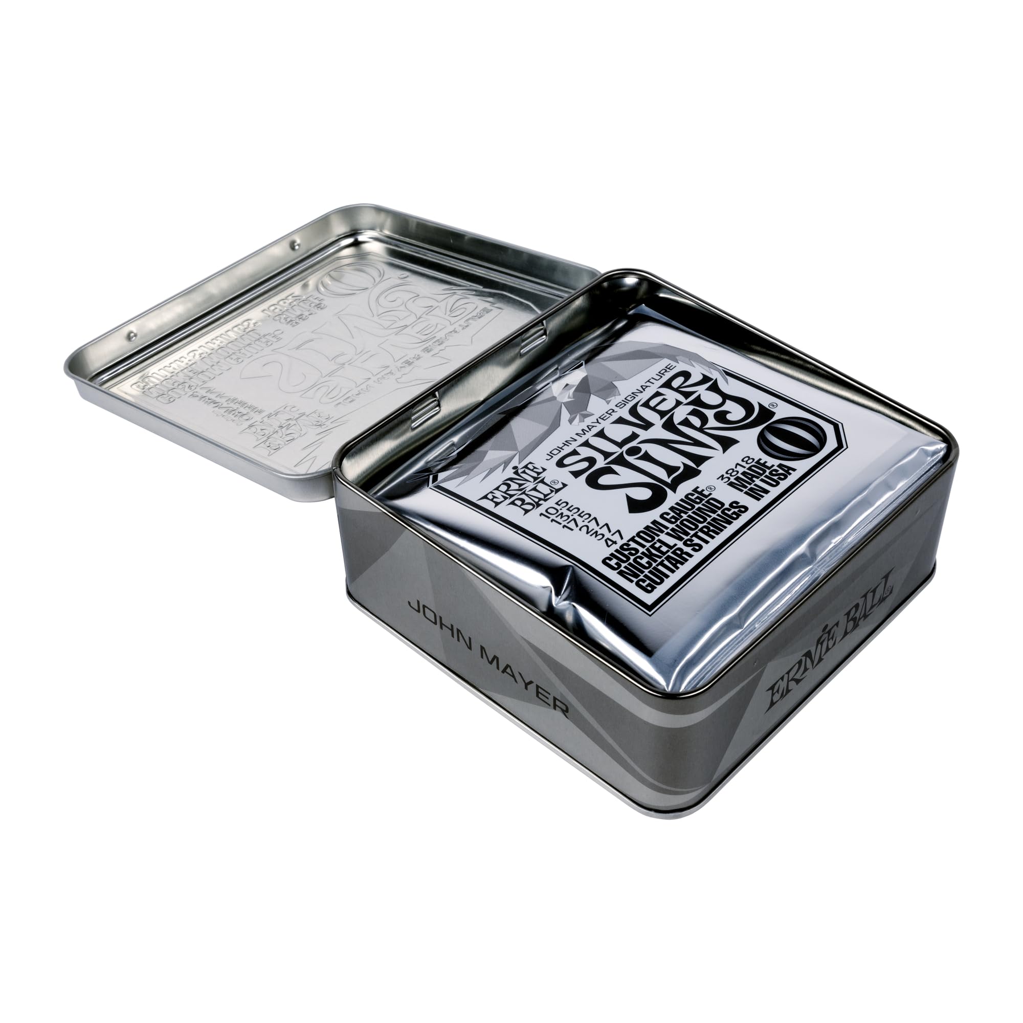 Ernie Ball John Mayer Silver Slinky Nickel Wound Electric Guitar Strings 3-Pack (10.5-47 Gauge) - Premium Tone for Blues, Rock & Stage Performance