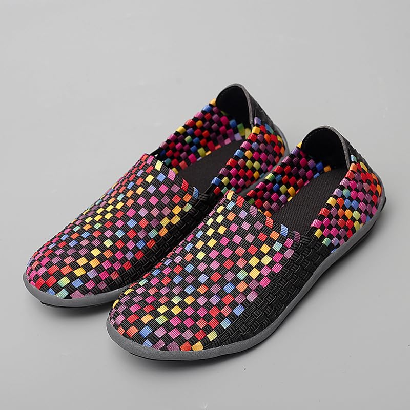 DESESE Women's Lightweight Slip-On Sneakers - Elastic Woven Walking Shoes with Non-Slip Sole, Breathable & Comfortable Casual Flats for Women | Perfect for Walking, Travel, Work & Everyday Wear
