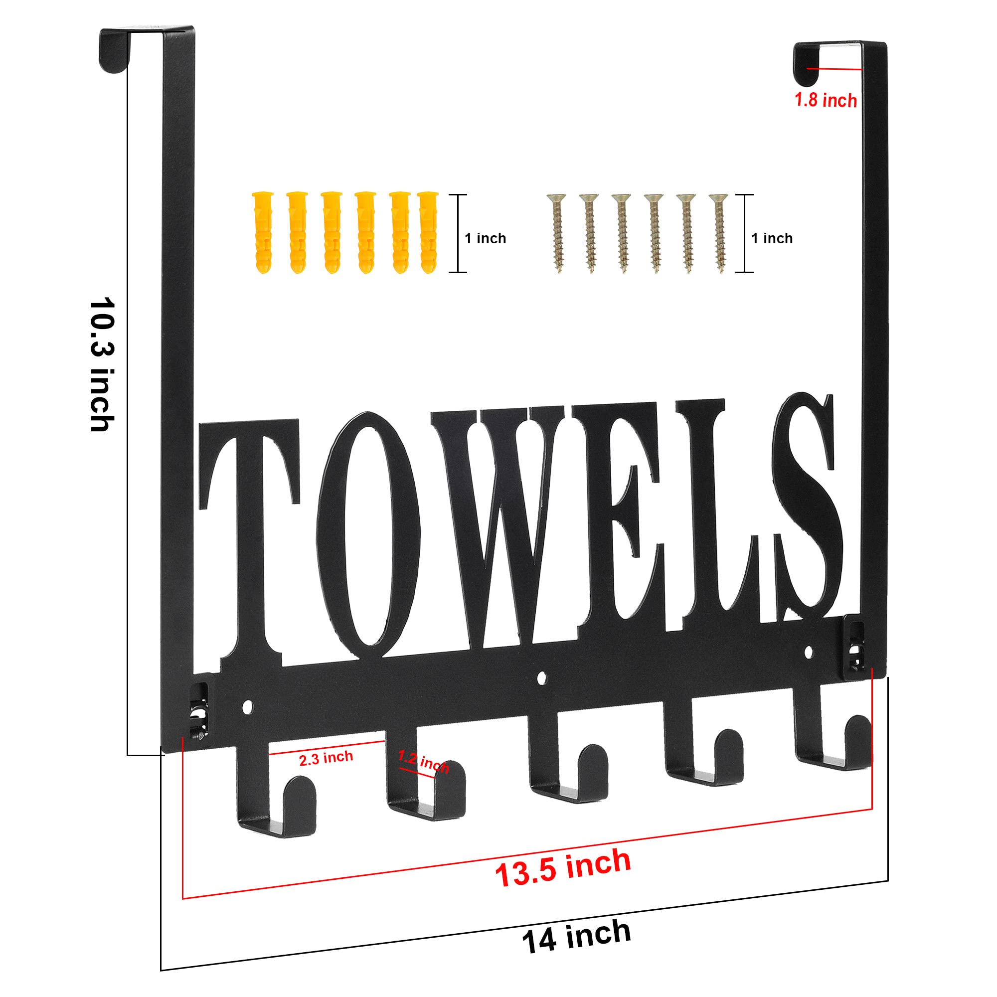 Over The Door Hook Hanger - Heavy Duty 5 Hooks Towel & Coat Organizer for Bathroom, Bedroom, Closet - Perfect for Hanging Towels, Coats, Bags, Robes & More