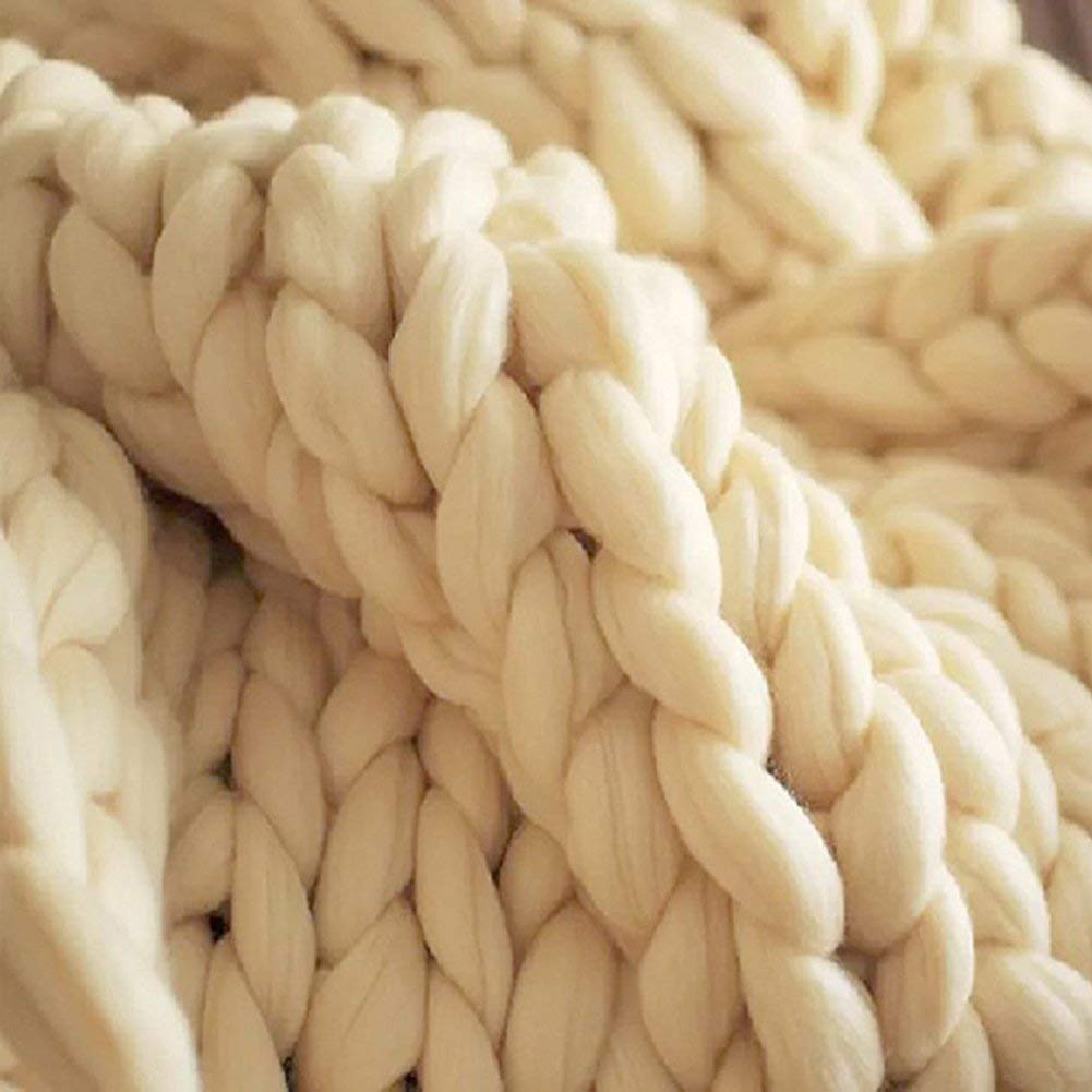 Clootess Chunky Knit Blanket - Merino Wool Handmade Boho Throw - 47x60 in (120x150 cm) - Soft & Cozy Beige Blanket for Bedroom, Living Room & Couch - Perfect for Winter Nights, Netflix Binges & Home Decor