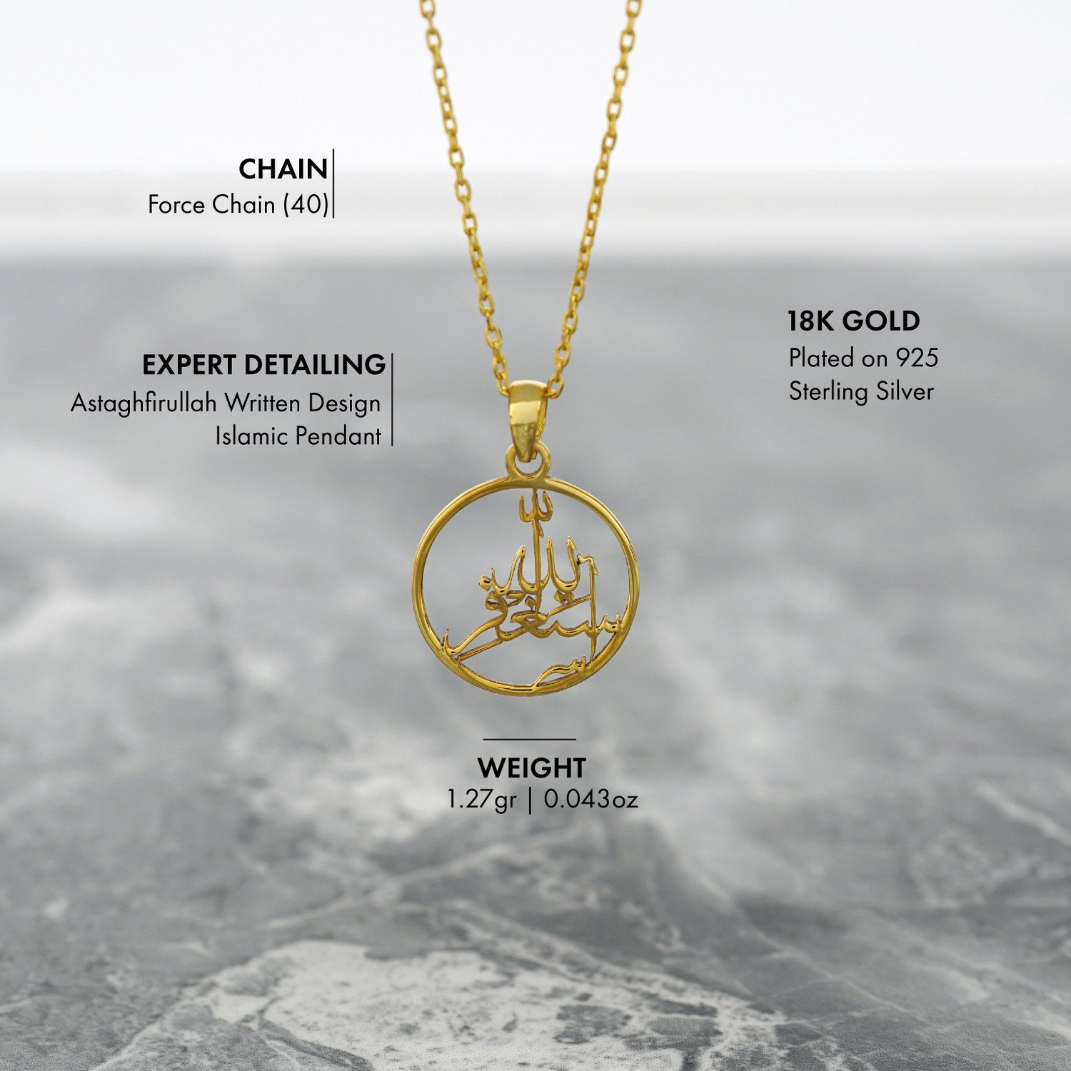 Islamic Necklace - Astaghfirullah 18K Gold Plated Silver Pendant for Women | Muslim Prayer Jewelry Gift for Eid, Ramadan & Daily Wear