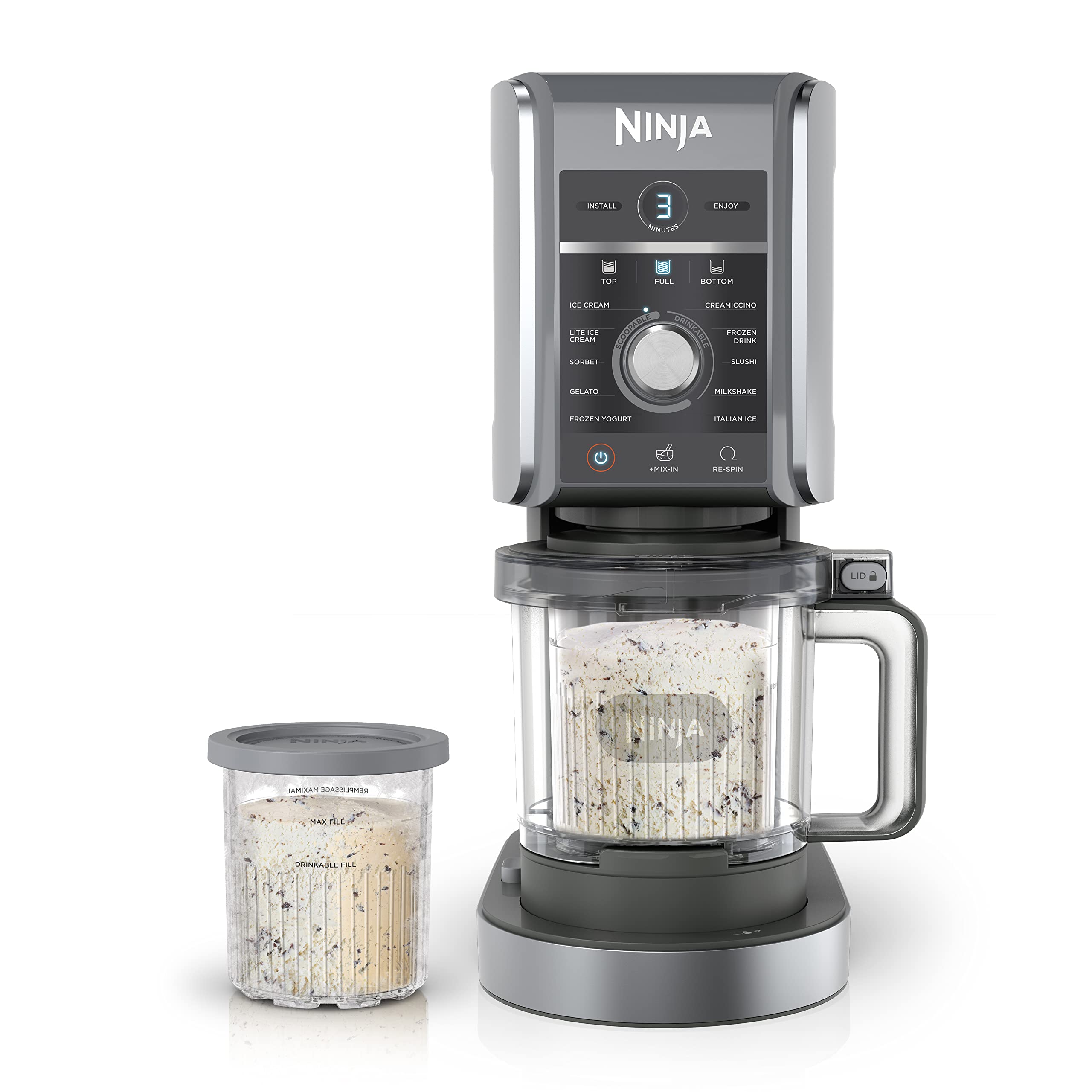 Ninja NC501 CREAMi Deluxe 11-in-1 Ice Cream Maker Machine - Make Homemade Ice Cream, Sorbet, Milkshakes & Frozen Treats with 11 Programs | Includes 2 XL Family-Size Pint Containers | Perfect for Kids & Family Desserts | Silver | Great for Parties, Summer Treats & Healthy Snacks