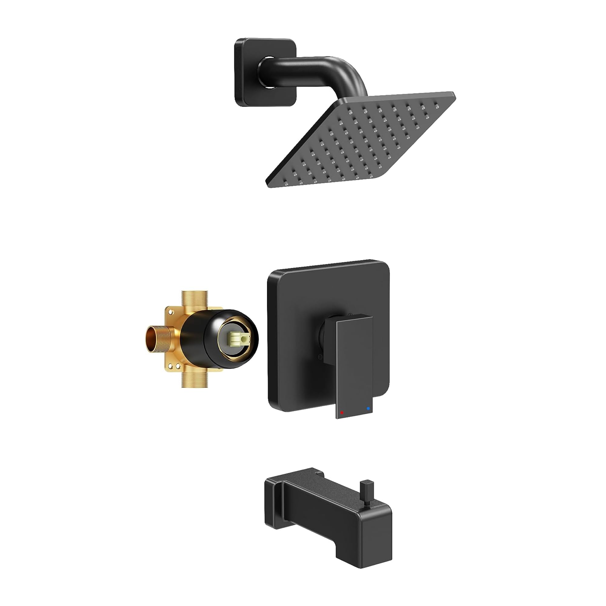 Premium Matte Black Shower Faucet Set - 6-Inch Rainfall Shower Head, Single Handle Tub Spout & All-Metal Trim Kit (Includes Shower Valve) - Perfect for Bathroom Renovation & Luxury Spa Experience