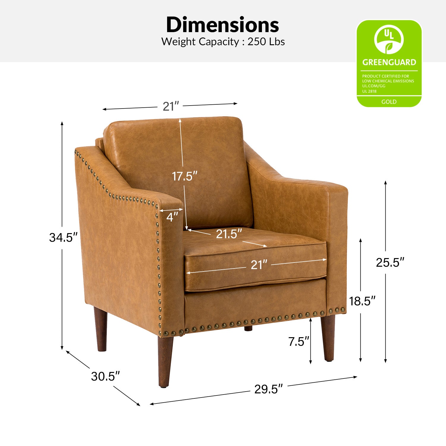 Rafaella Vegan Leather Armchair with Solid Wood Legs - Modern Vegan Leather Lounge Chair with Sturdy Wooden Legs for Living Room, Office, or Reading Nook