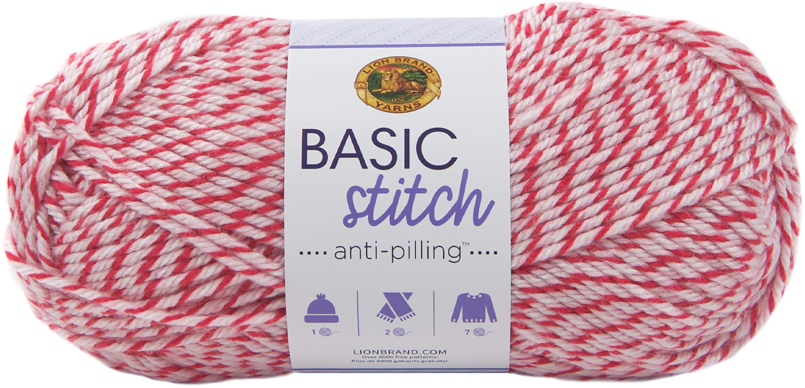 LION BRAND YARN COMPANY Premium Basic Stitch Yarn - Strawberry Twist Color | Soft Knitting & Crochet Yarn for Scarves, Hats & DIY Crafts