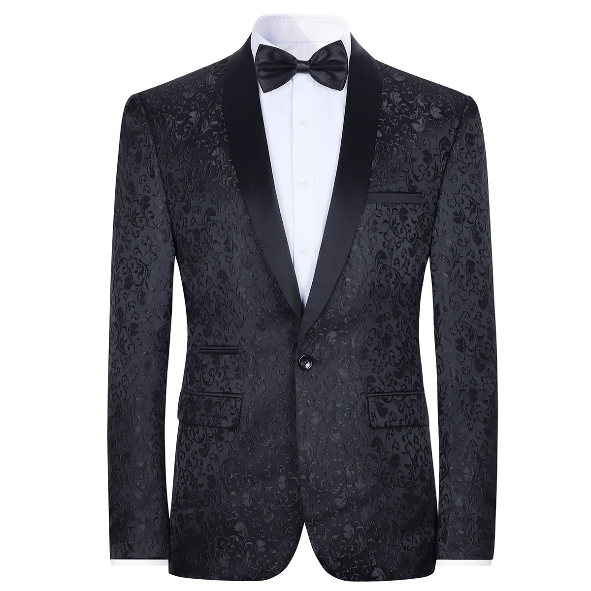 Men's Floral Jacquard Dress Suit Jacket - Printed Tuxedo Blazer for Weddings & Formal Events - Black Elegant Wedding Attire for Groom & Best Men