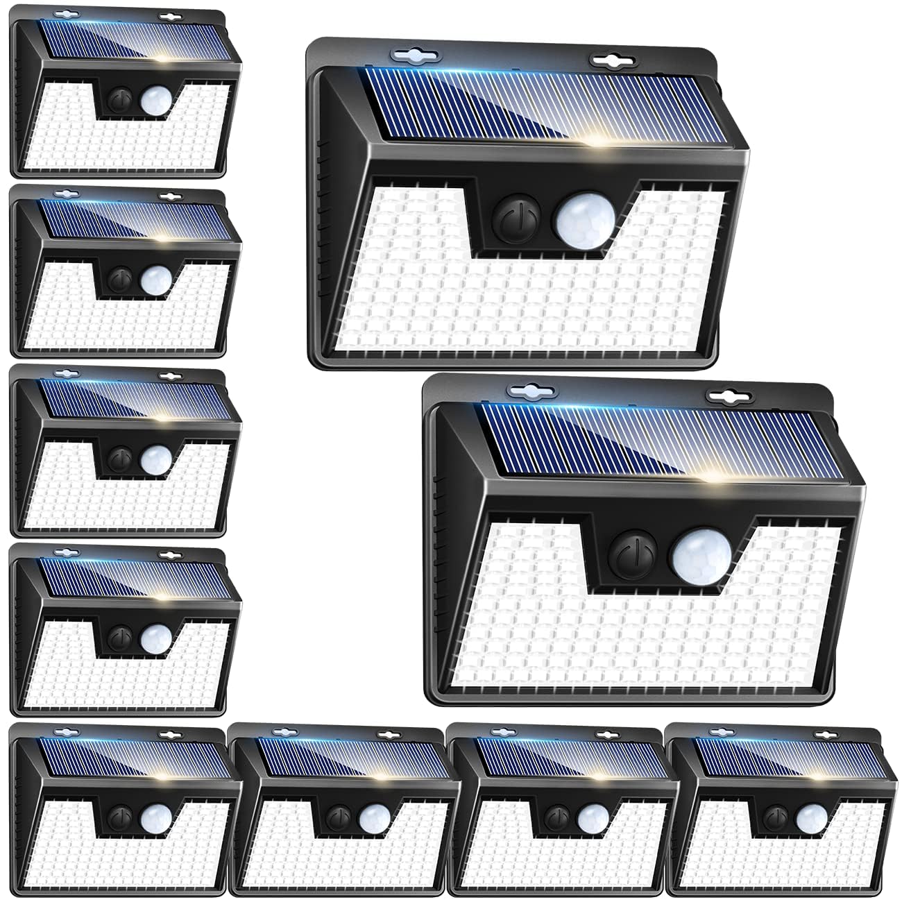 Peasur 10 Pack 140LED Solar Security Lights with Motion Sensor - 500LM Waterproof Outdoor Solar Lights for Garden, Yard, Fence - 3 Working Modes (Dusk to Dawn, Dim Mode, Motion Activated) - Perfect for Pathway Lighting, Home Security & Landscape Illumination