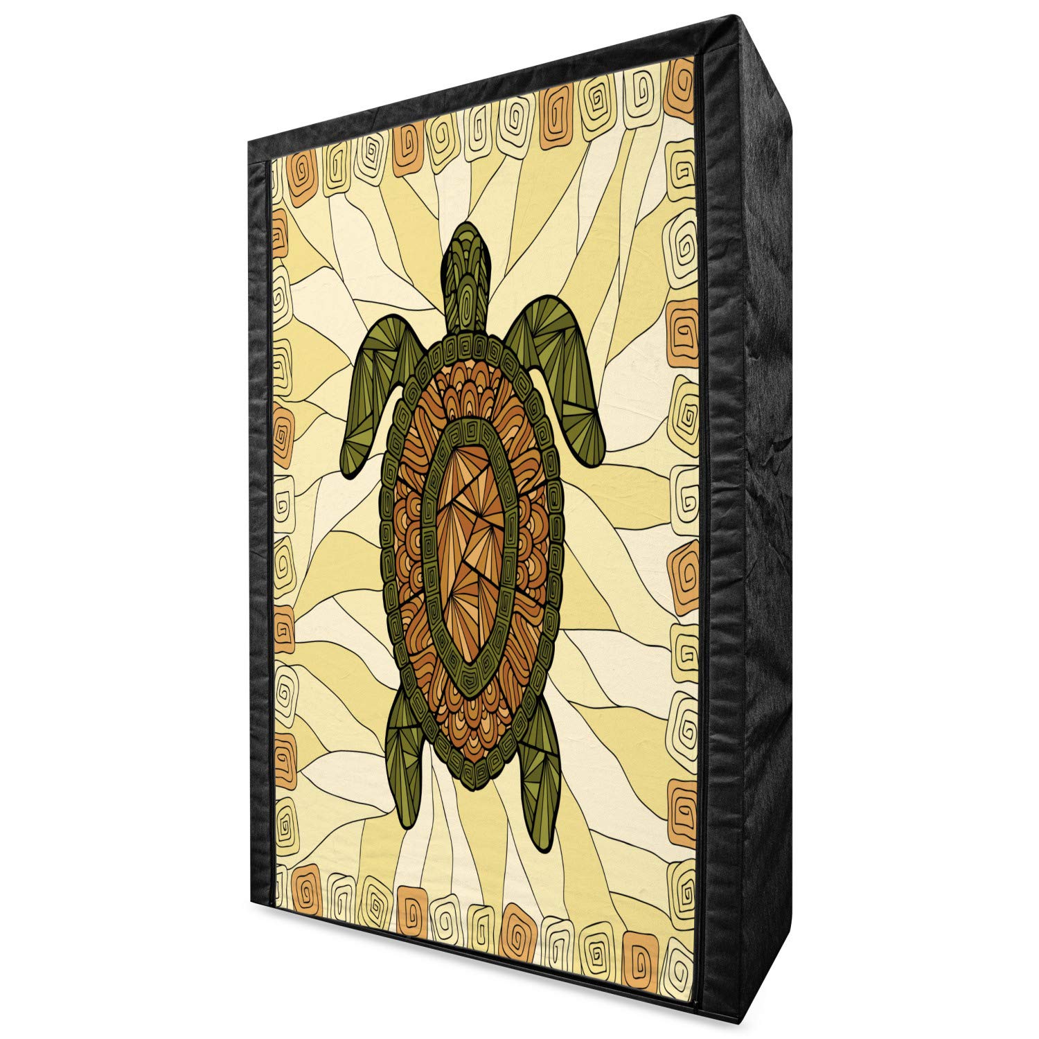 Ambesonne Turtle Portable Fabric Wardrobe - Bohemian Art Design with Shelves, 42.5 Inch Clothing Organizer for Bedroom Storage | Yellow Green Brown Turtle Zentangle Pattern | Perfect for Small Spaces, Dorms & Closet Organization