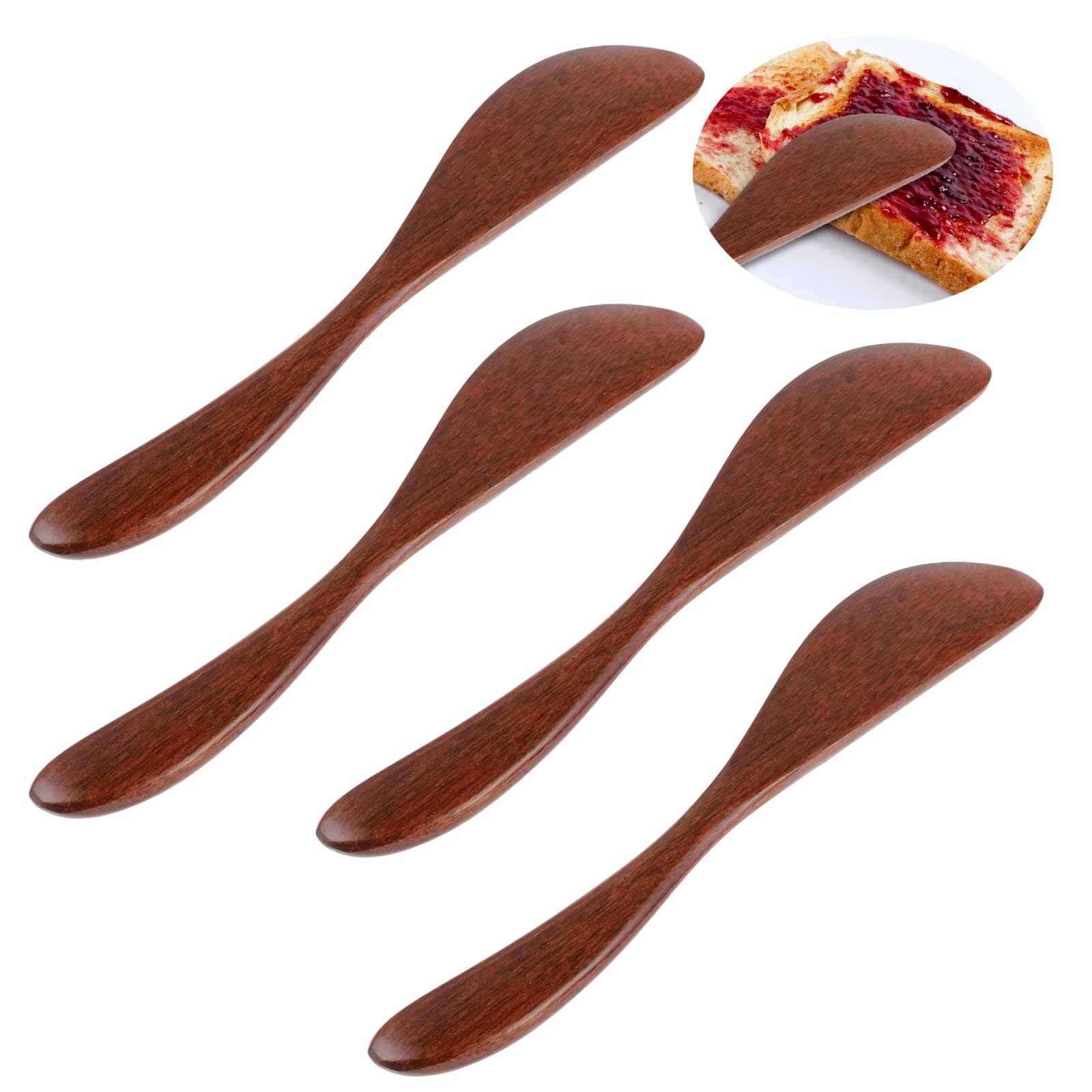4-Pack Wooden Butter Knives - Thickened Solid Wood Spreaders for Jelly, Sandwich, Cheese & Condiments - Comfortable Grip Kitchen Utensils for Mixing, Stirring & Jar Scraping - Perfect for Breakfast, Baking & Food Prep