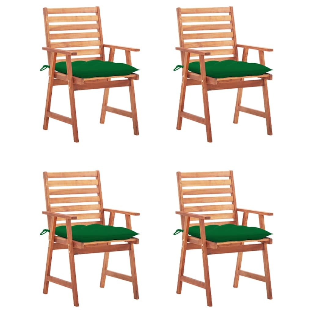 vidaXL 4-Piece Acacia Wood Patio Dining Chairs Set with Cushions | Solid Wood Outdoor Garden Chairs | Retro Style Slat Back Design | Perfect for Backyard, Poolside & Restaurant Outdoor Seating