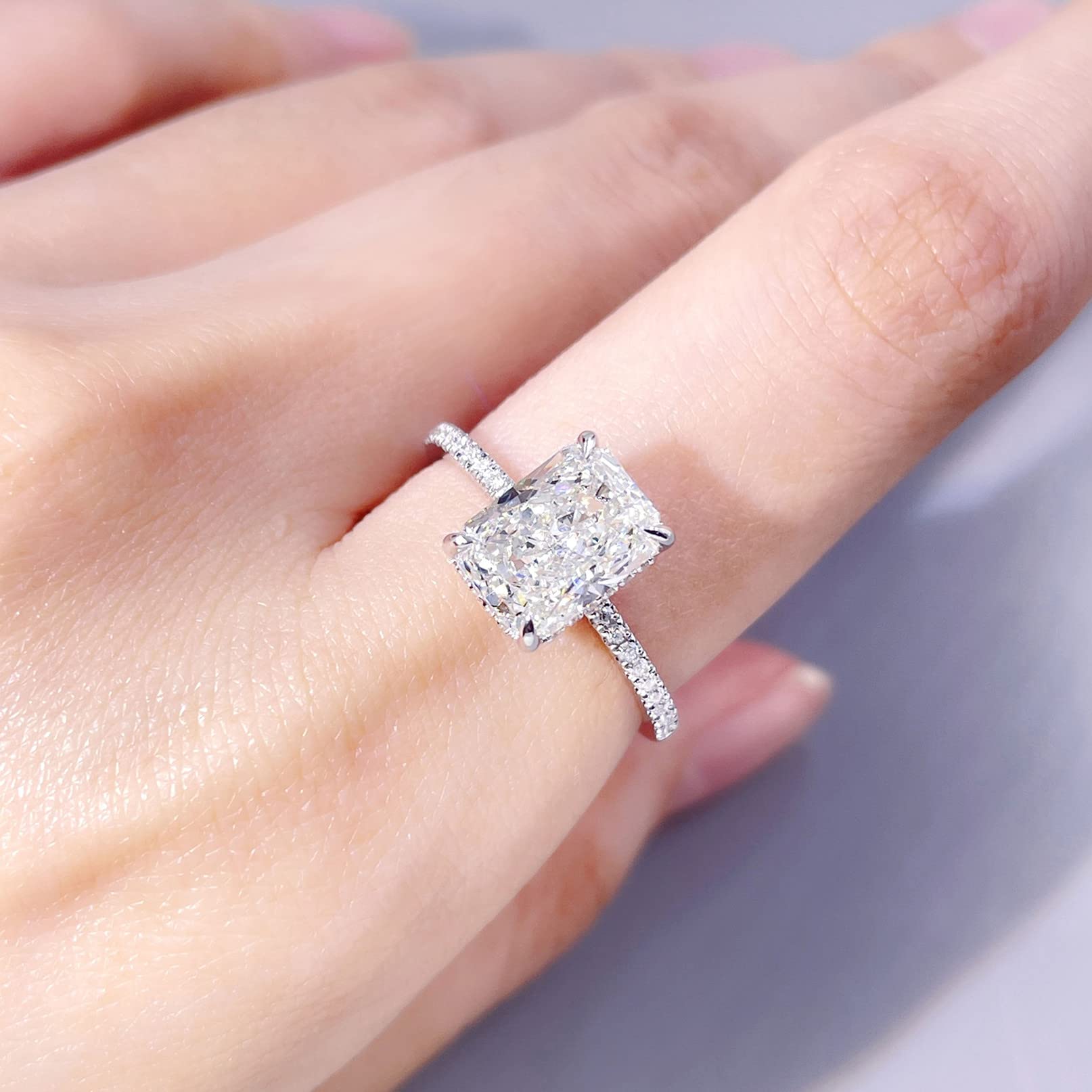 3.0ct Moissanite Engagement Ring for Women - Sterling Silver GHI VVS Square Radiant Cut Wedding Ring - Proposal, Anniversary, Valentine's Day Gift - Perfect for Bridal, Party & Special Occasions