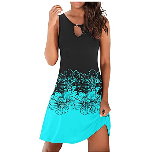 2023 Women's Summer Dresses - Boho Floral Print Beach Dress, Casual T-Shirt Dress with Cutout Design, Loose Tank Dress for Vacation, Pool Party & Outdoor Activities