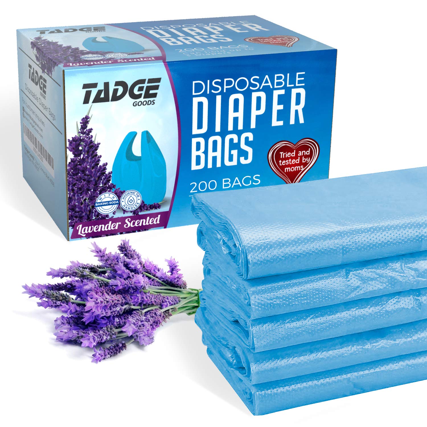 Lavender Scented Biodegradable Diaper Bags - 200 Count Refill Pack | Odor Absorbing Disposable Baby Diaper Trash Bags | Essential for Diaper Pails, Nursery, Travel & On-the-Go Parents (Blue)