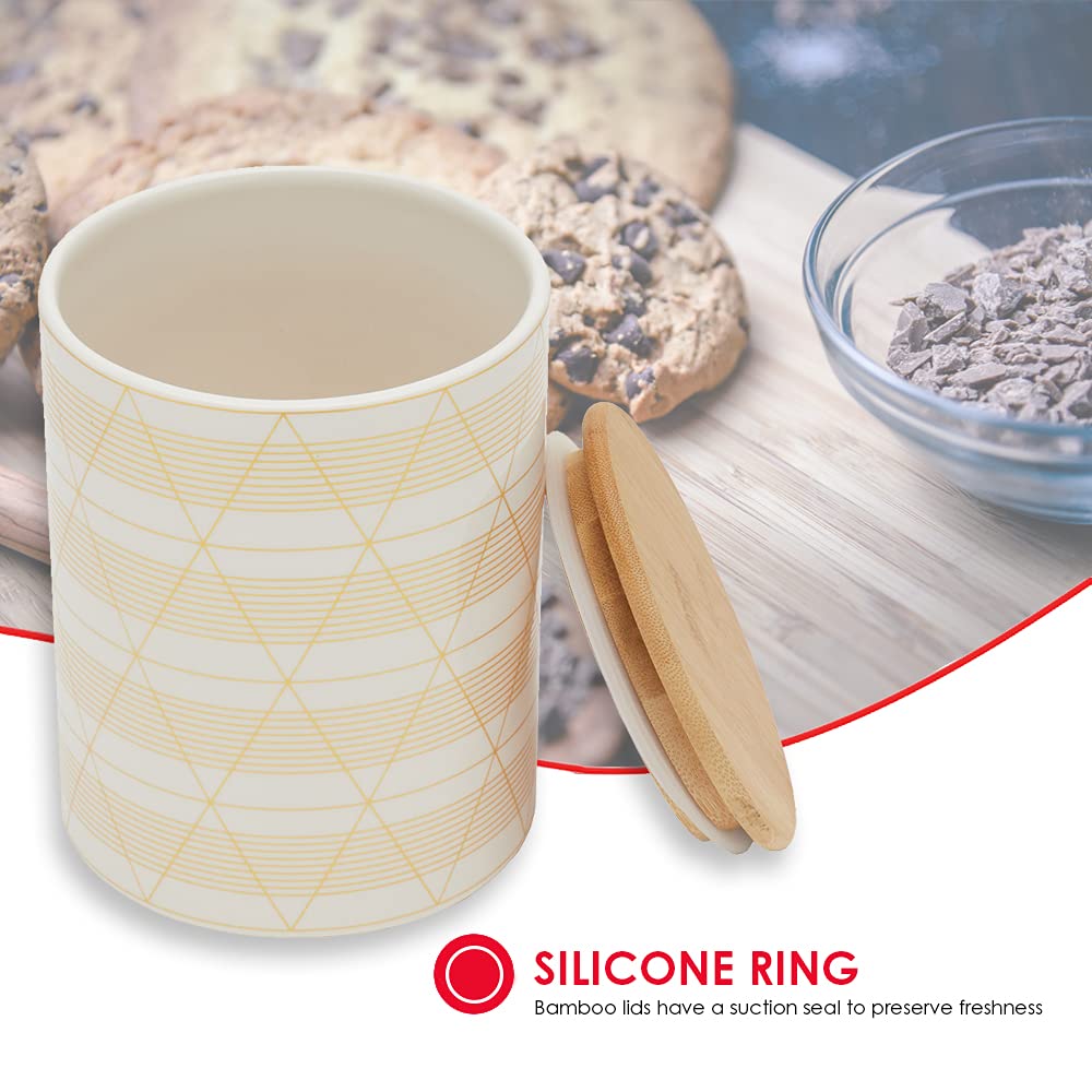 Modern White/Gold Kitchen Canister Set with Bamboo Lid - Store Dry Food & Snacks