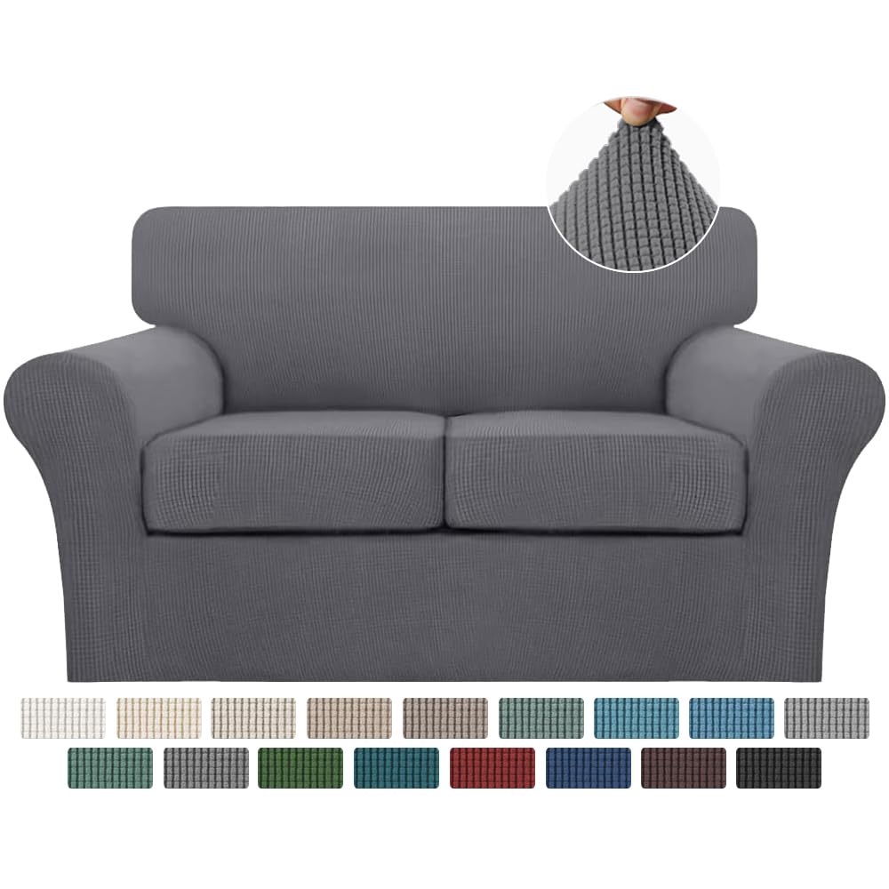 Turquoise 3-Piece Sofa Slipcover Set for 2-Cushion Loveseat - Washable Jacquard Fabric Couch Cover with 2 Individual Cushion Covers, Pet-Friendly Furniture Protector (Gray) - Perfect for Living Room, Apartment & Pet Owners