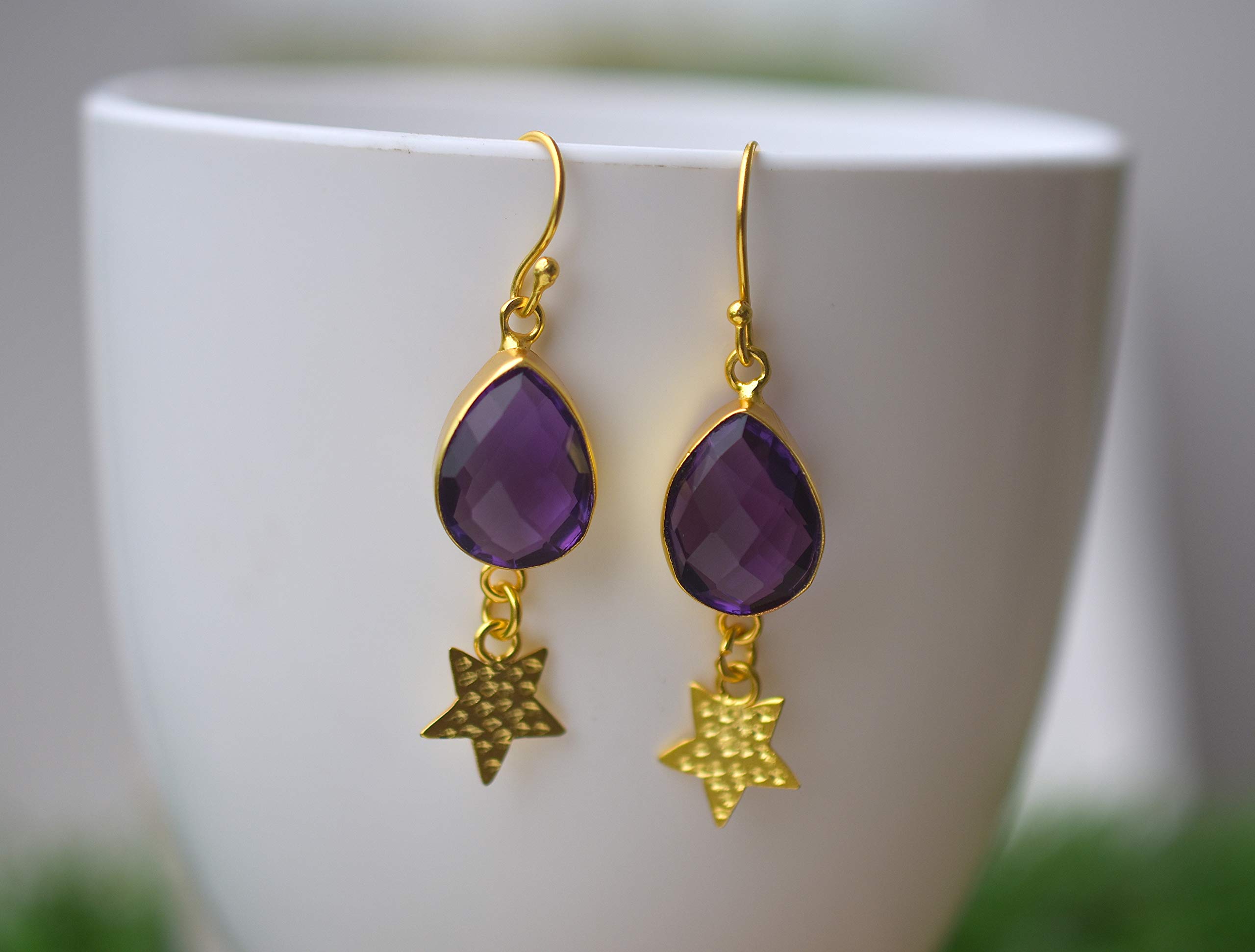 Veracity Jewelry 14K Gold Filled Purple Amethyst Tear Drop Earrings for Women | Elegant Dangle Fashion Jewelry | Perfect Gift for Anniversary, Wedding, Mother's Day & Birthday | Great for Evening Parties, Date Nights & Special Occasions - VE-076