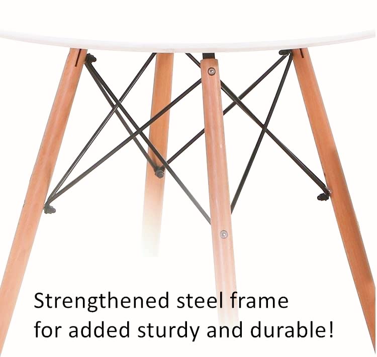 Modern Round White Dining Table with Wooden Legs - Space-Saving Kitchen, Living Room & Office Desk - Perfect for Family Dinners, Home Office & Small Apartments - Stylish Home Decor & Guest Entertaining - Great for Breakfast Nooks, Studio Apartments & Open Floor Plans - Ideal for Dining Rooms, Kitchen Islands, and Small Space Decorating