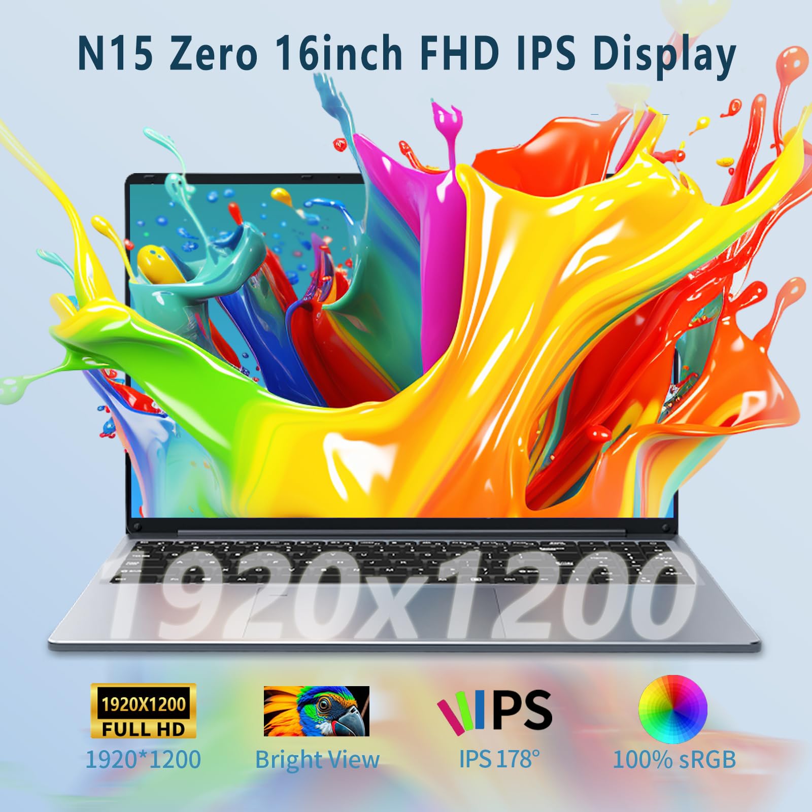 16 Inch Gaming Laptop with Intel N100 Processor, 16GB DDR5 RAM & 1TB SSD - Full HD 1920x1080 Display, Backlit Keyboard, Fingerprint Unlock, WiFi 6 - Perfect for Business Professionals & Esports Gamers