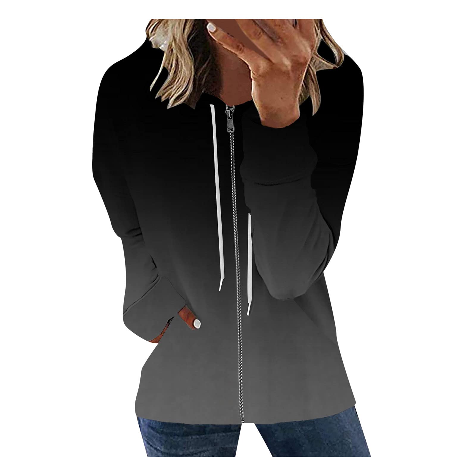 SNKSDGM Women's Winter Fleece Hooded Zip-Up Sweatshirt - Long Sleeve Stitched Jacket with Print Design - Cozy Outerwear for Cold Weather, Casual Wear & Outdoor Activities