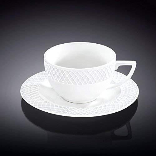 Wilmax 6-Piece English Porcelain Tea Cup and Saucer Set (3 Oz) – Dishwasher Safe, Elegant Fine China for Afternoon Tea, Bridal Shower, or Home Decor