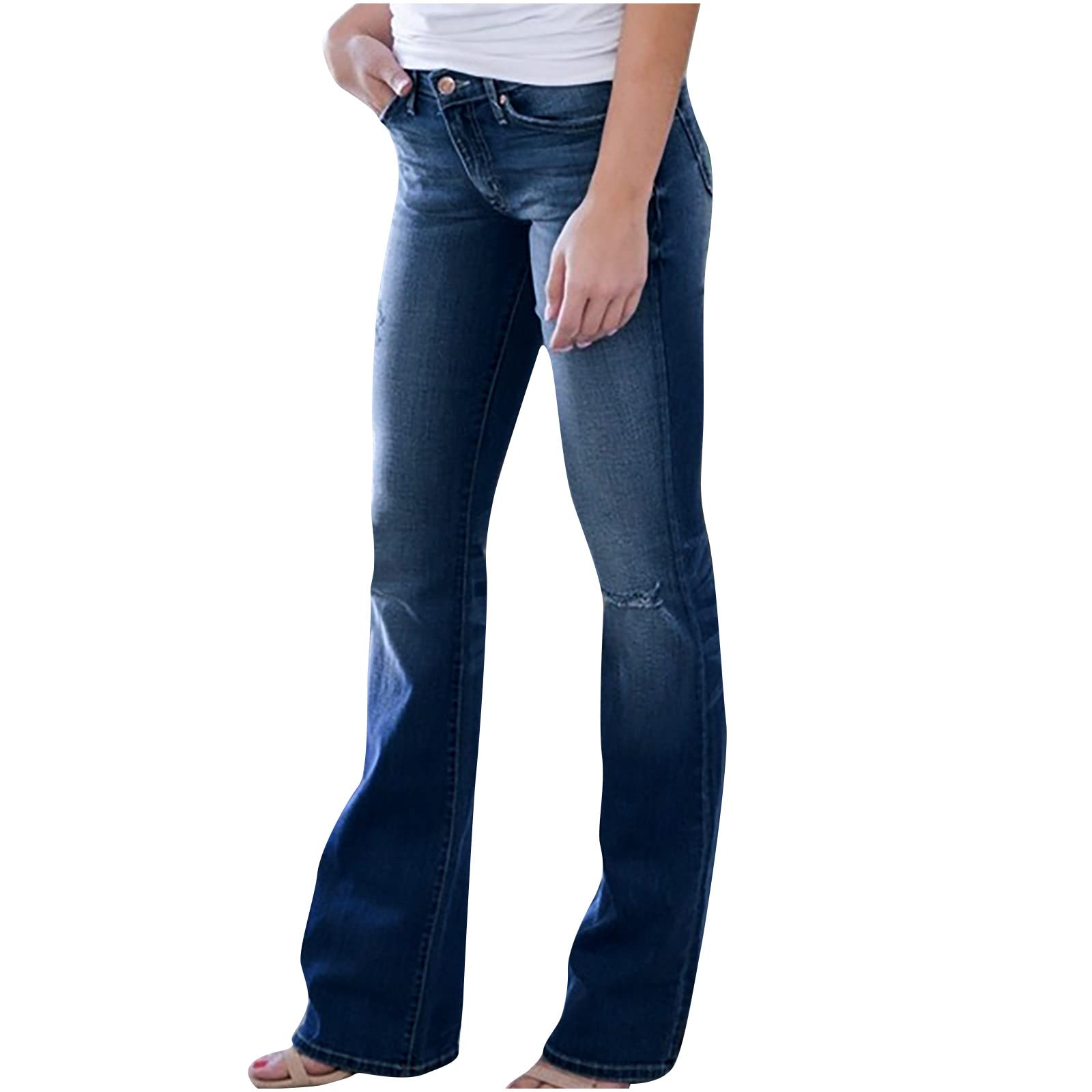 Women's Ripped Flare Denim Jeans - High Waist Stretch Tunic Pants for Fall & Winter | Casual Distressed Jeans for Women | Perfect for Office, Dating & Weekend Outfits
