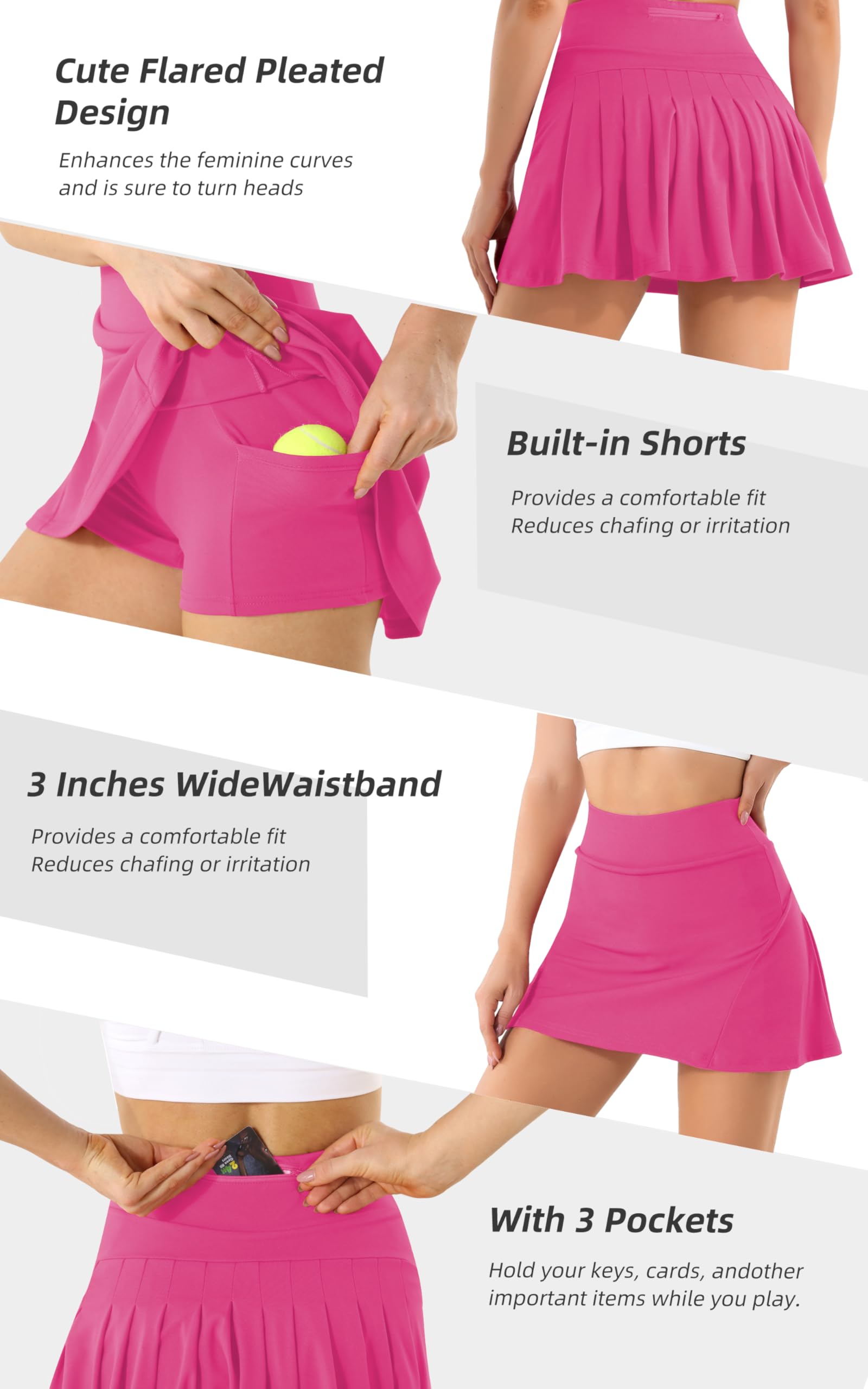 Betaven Women's Pleated Tennis Skirts with Pockets & Built-in Shorts - High Waisted Athletic Skort for Golf, Running & Activewear - Perfect for Tennis, Gym Workouts & Casual Wear
