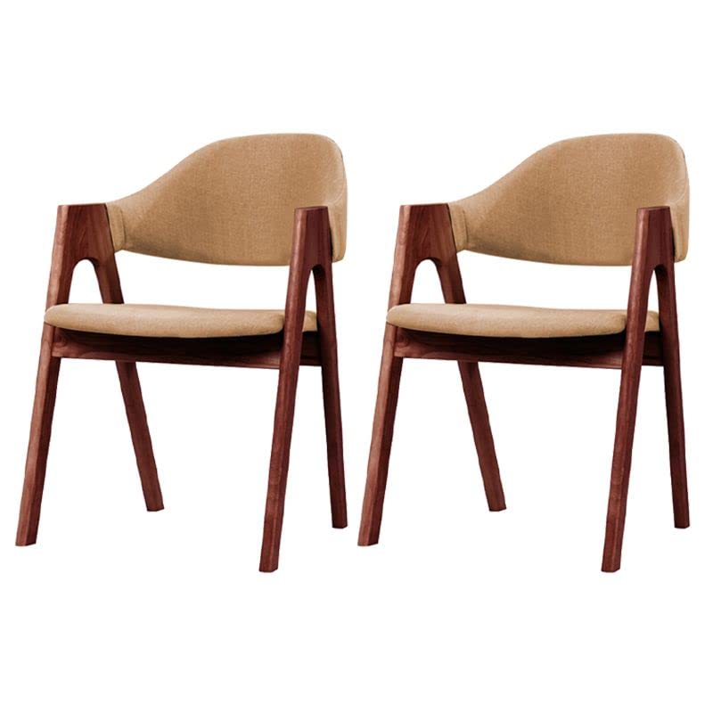 Modern Upholstered Dining Chairs Set of 2 - Matte Finish Armchairs with Natural Walnut Wood Legs for Kitchen, Dining Room, Cafe & Milk Tea Shop (Khaki Fabric + Walnut Finish) - Perfect for Home Decor, Restaurant Seating & Coffee Shop Furniture